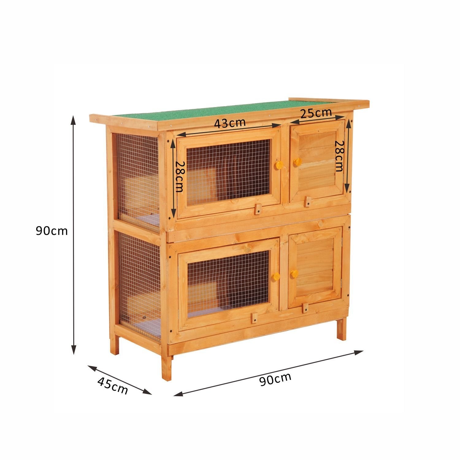 Pawhut 90cm 2 Tiers Double Decker Wooden Guinea Pigs Hutches Pet Cage - North Peak Garden Furniture
