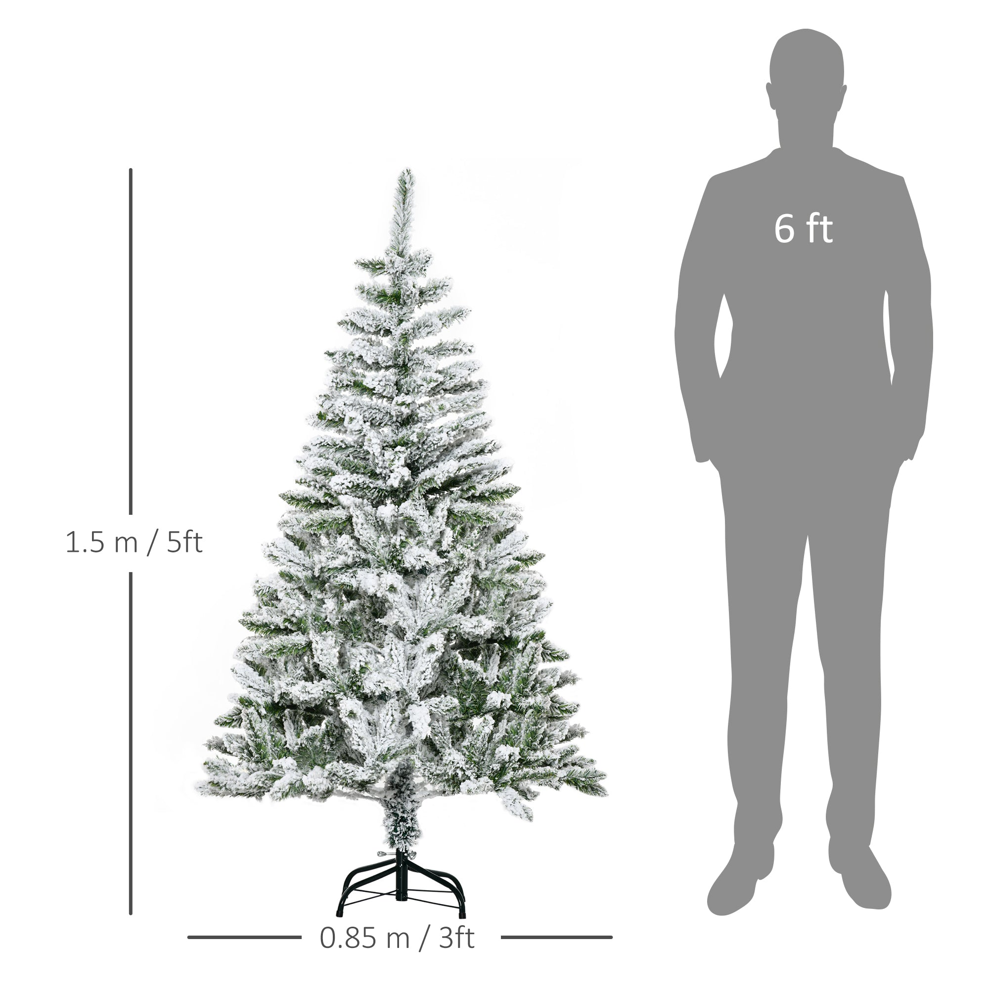HOMCOM 5 Ft Snow Flocked Artificial Christmas Tree Xmas Pine Tree with Realistic Branches, Auto Open and Steel Base, Green - North Peak Garden Furniture