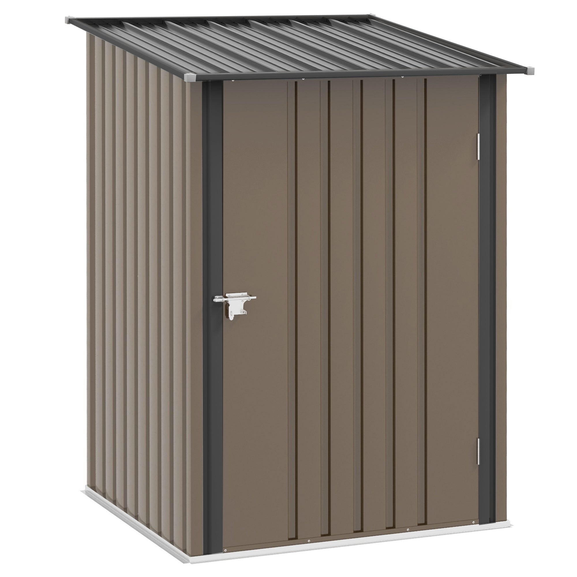 Outsunny 3.3 x 3.4ft Lean To Steel Garden Shed, with Locking Door - Brown/Grey - North Peak Garden Furniture