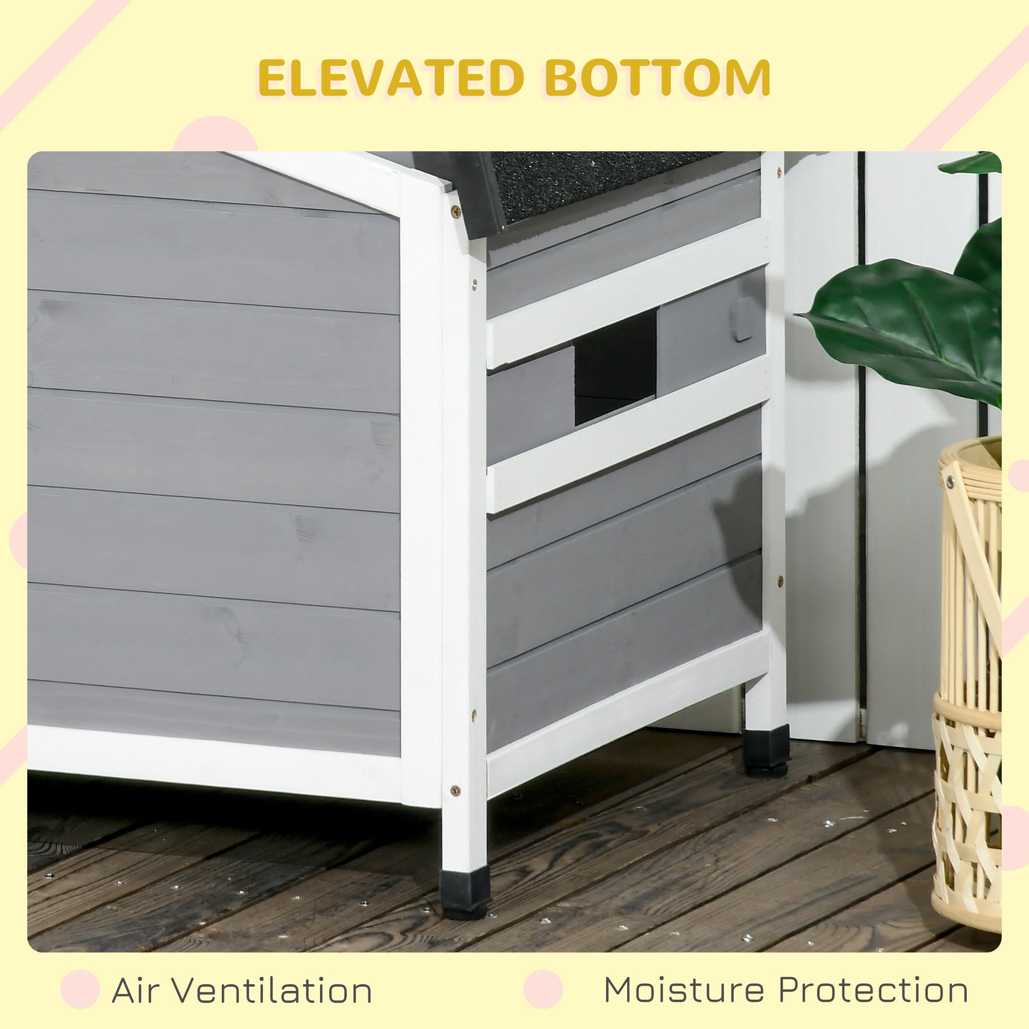 PawHut Wooden Dog Kennel for Outside, for Medium Dogs, 65H x 97L x 72Wcm, Grey - North Peak Garden Furniture