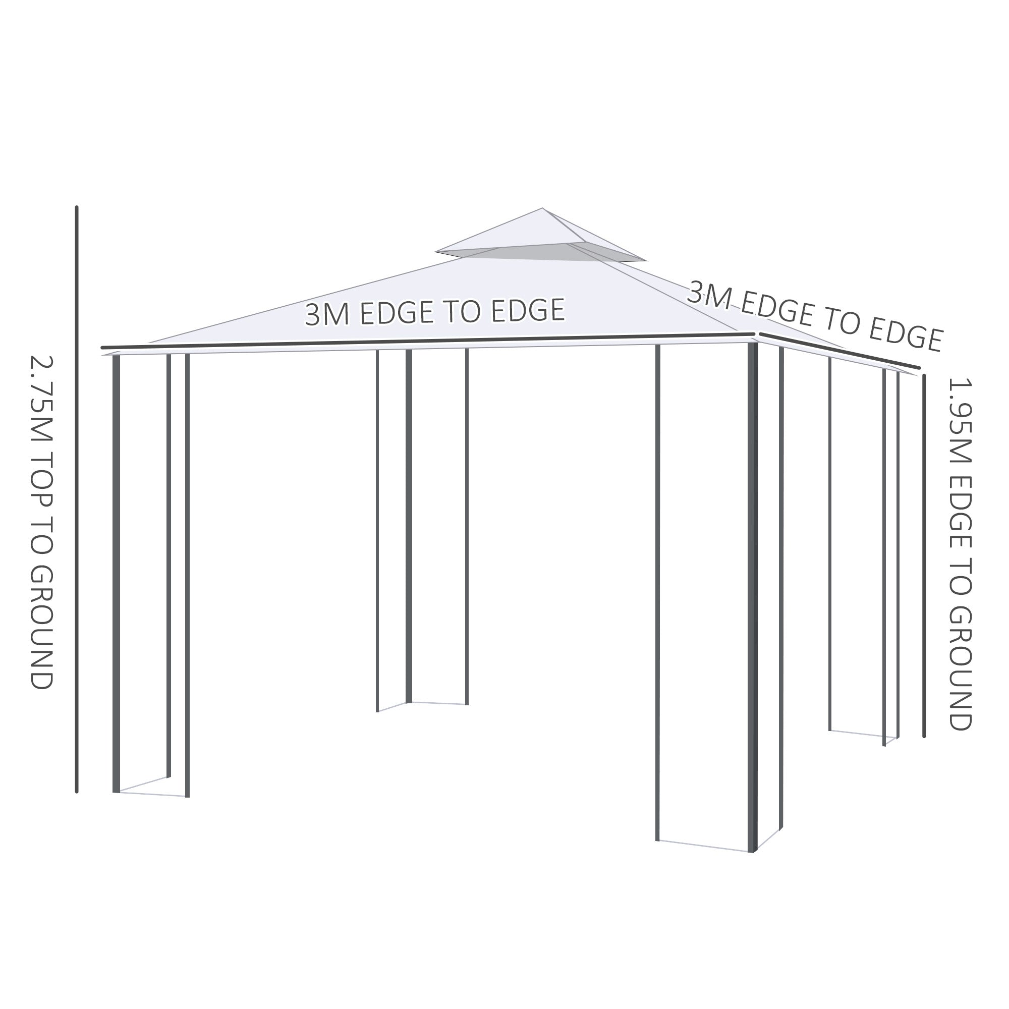 Outsunny 3(M)x3(M) Garden Gazebo Double Top Outdoor Canopy Patio Event Party Wedding Tent Backyard Sun Shade with Netting - Cream White