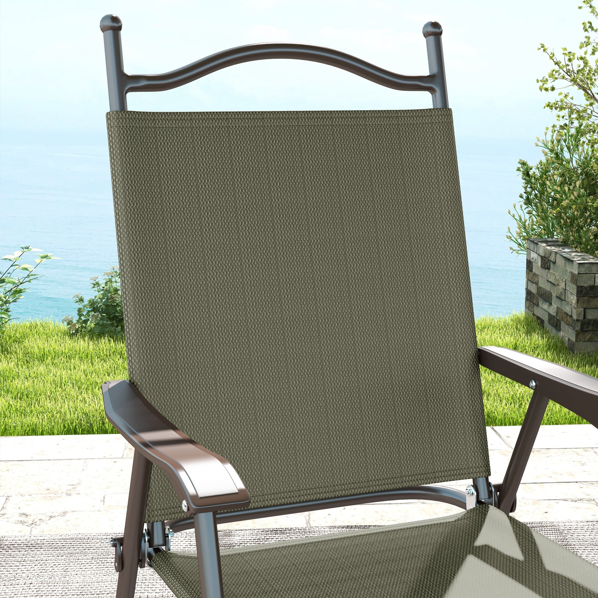 Outsunny Folding Chairs Set: Armrest, Mesh Fabric Seat for Patio, Camping & Sports, Dark Brown | Aosom UK