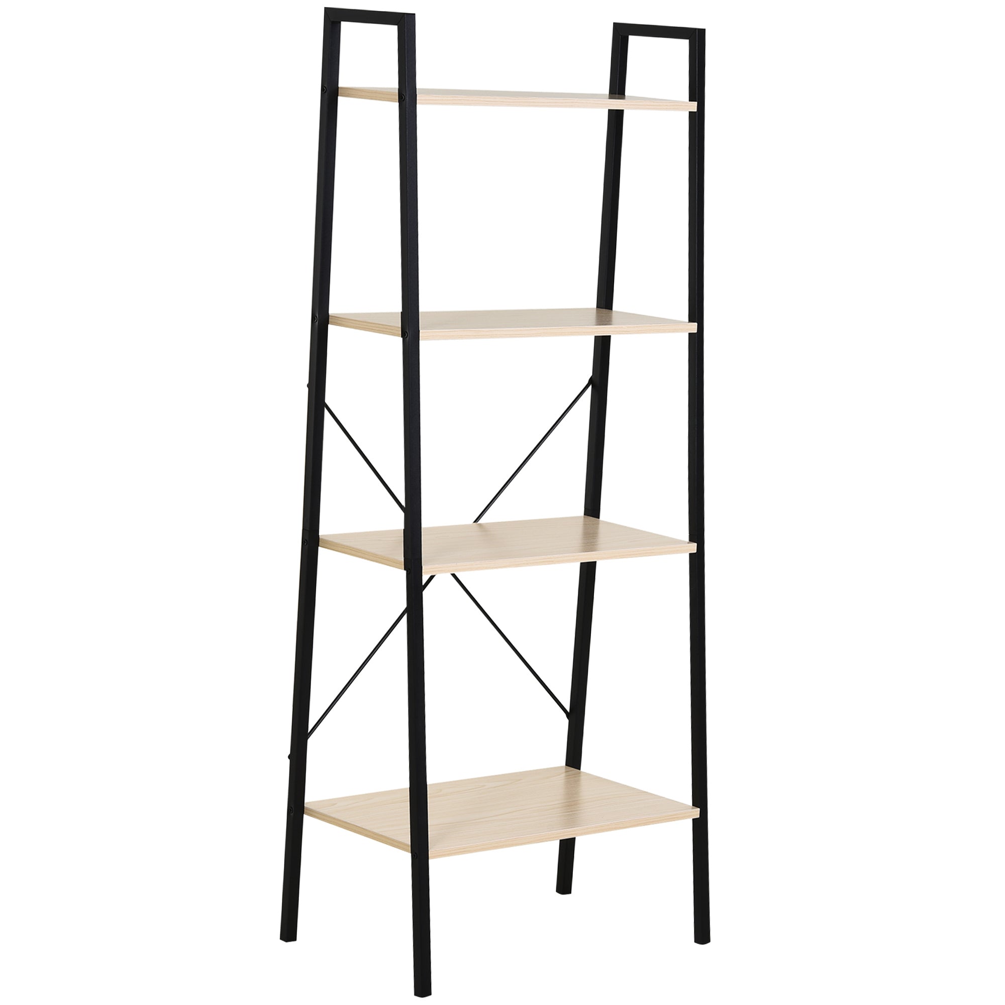 HOMCOM 4-Tier Vintage Ladder Shelf Bookcase Wood Storage Rack Stand Plants Display Black natural