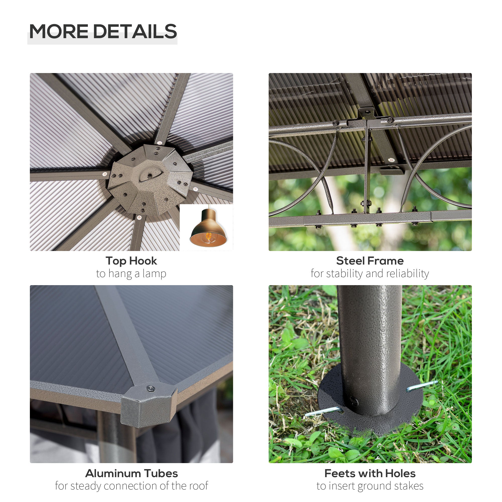 Outsunny 3 x 3(m) Hardtop Gazebo Canopy with Polycarbonate Roof, Permanent Pavilion Garden Gazebo with Curtains for Patio, Deck, Grey - North Peak Garden Furniture