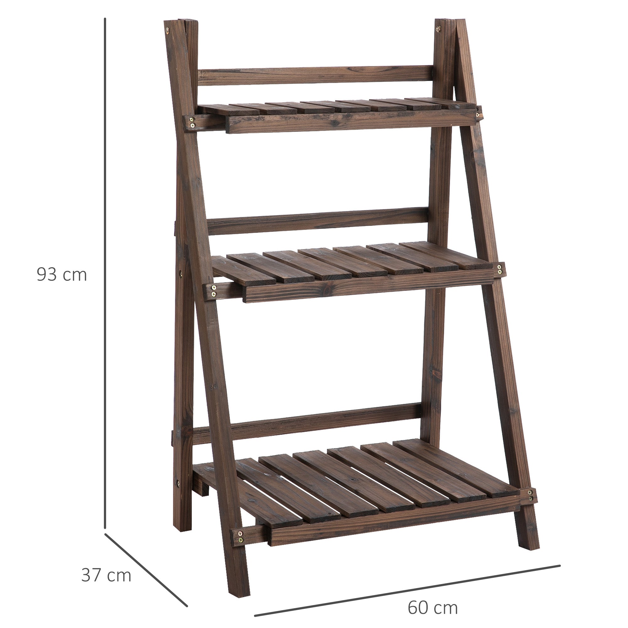 Outsunny Wooden Plant Stand: 3-Tier Foldable Shelf for Indoor/Outdoor Pots, 60L x 37W x 93H cm