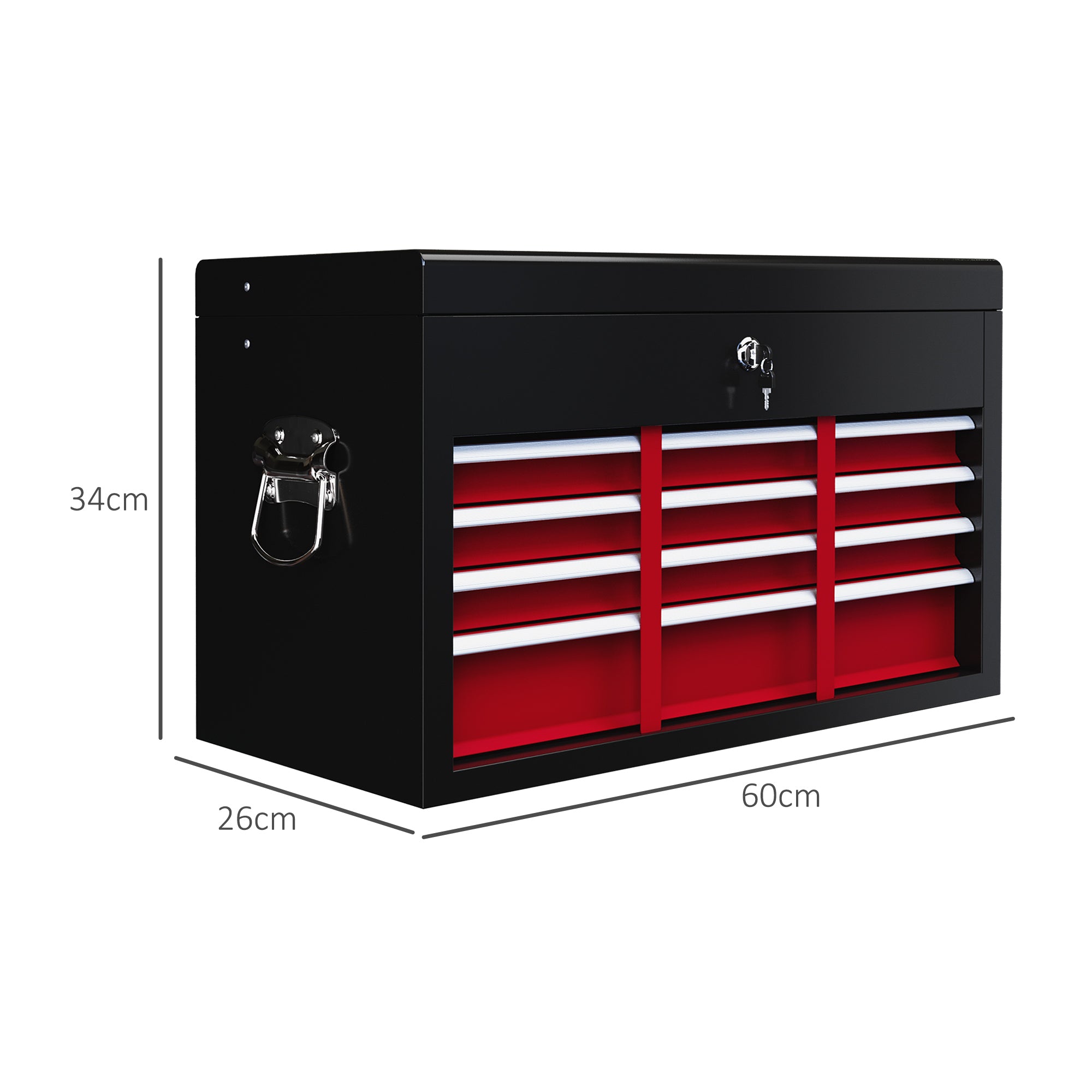 HOMCOM Steel Six Drawer Tool Storage Carry Chest, with Lock and Keys - Red - North Peak Garden Furniture