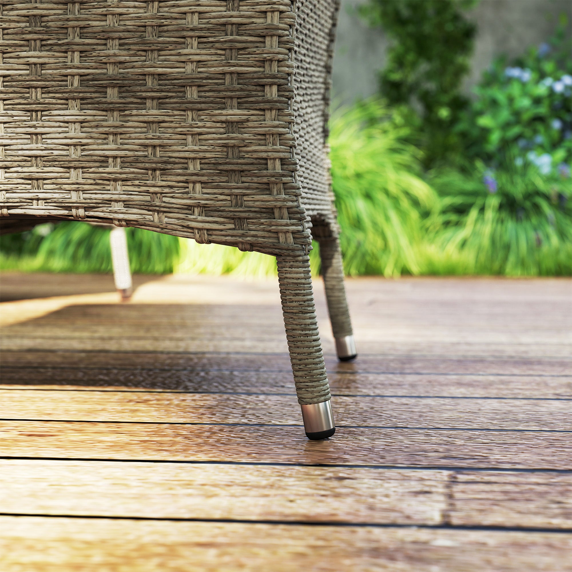 Outsunny Seven-Piece Rattan Dining Table, with Round Glass-Top Table - Light Grey - North Peak Garden Furniture