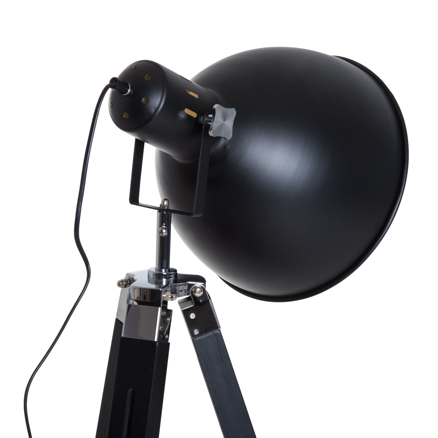 HOMCOM Tripod Floor Lamp, Spotlight Reading Lamp w/ Adjustable Height, Angle, Wood Legs for Living Room, Bedroom, Home, Office, Black and Gold - North Peak Garden Furniture