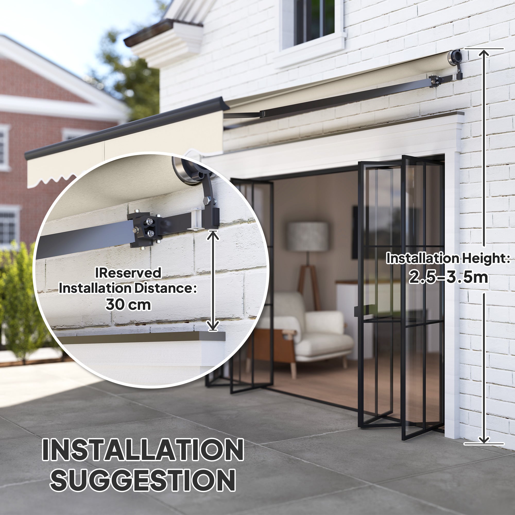 Outsunny 2.5 x 3m Electric/Manual Awning, with Remote - Beige - North Peak Garden Furniture