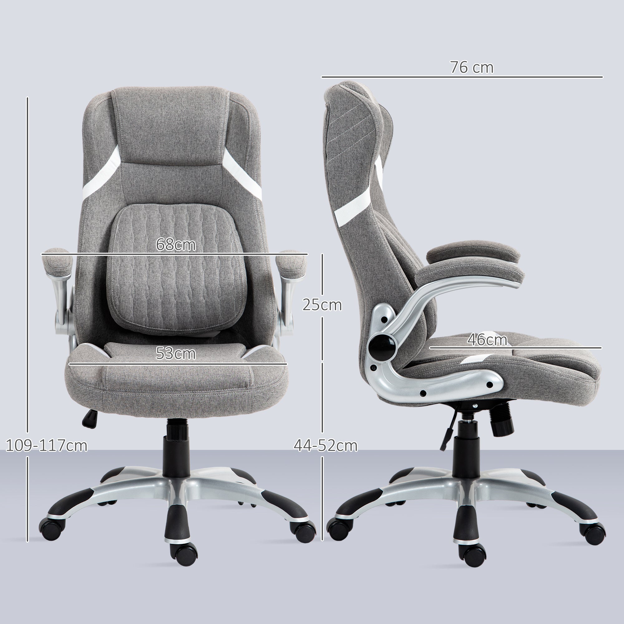 Vinsetto Linen-Look Office Chair, with Adjustable Height and Tension - Grey - North Peak Garden Furniture