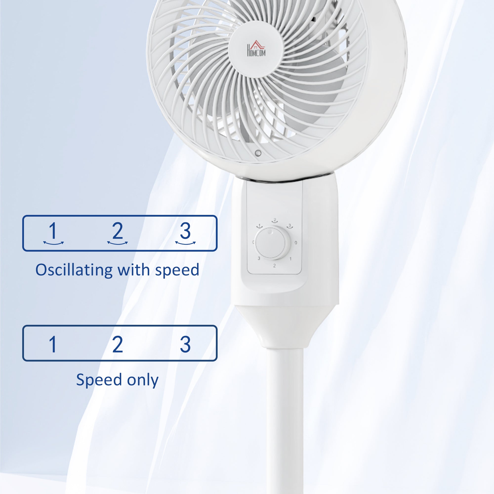 HOMCOM 9" Pedestal Fan, 70° Oscillation 90° Vertical Tilt Oscillating Air Circulator with 3 Speeds, Standing Fan for Home Office, Bedroom, White