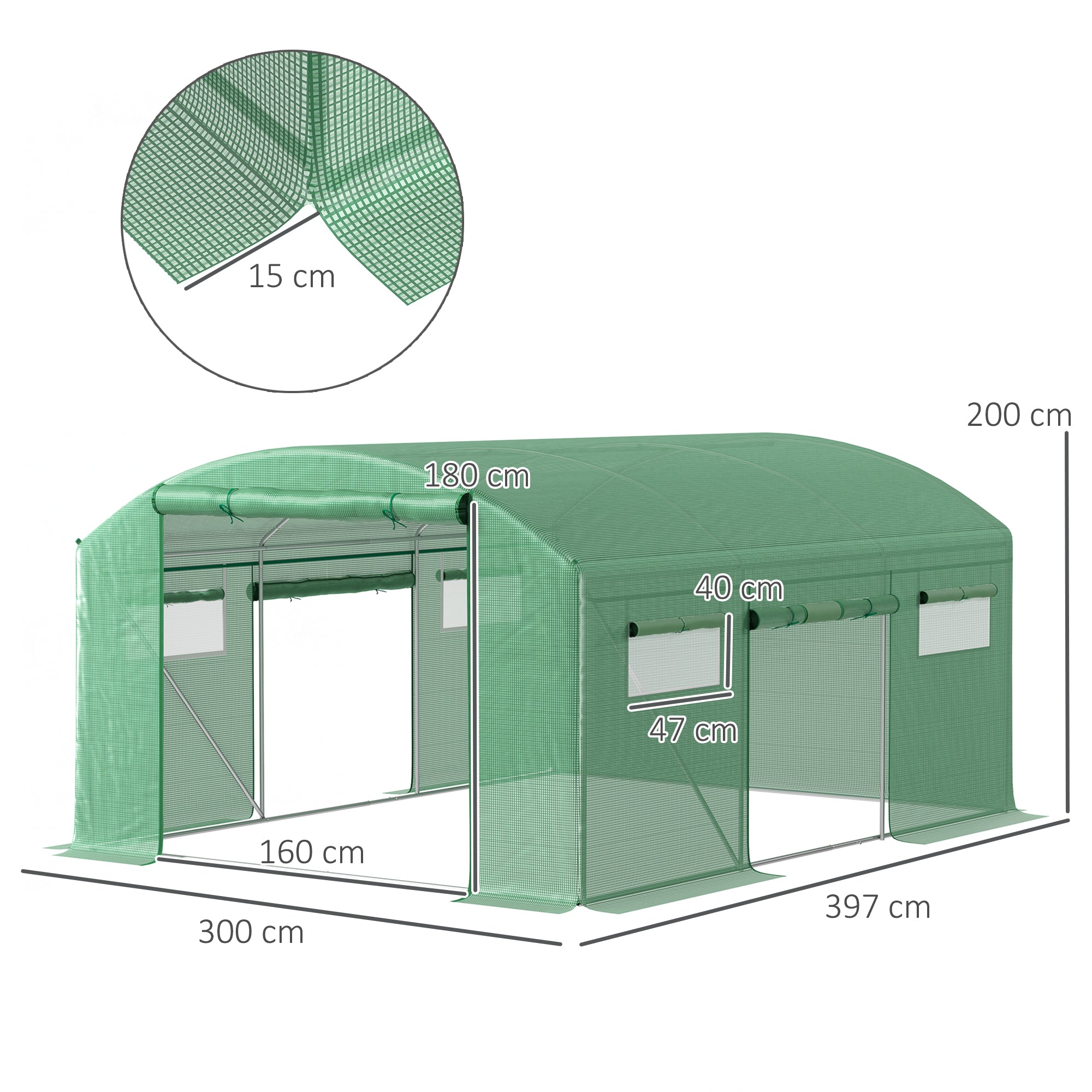 Outsunny 13 x 9.8ft Walk-In Polytunnel Greenhouse - Green - North Peak Garden Furniture
