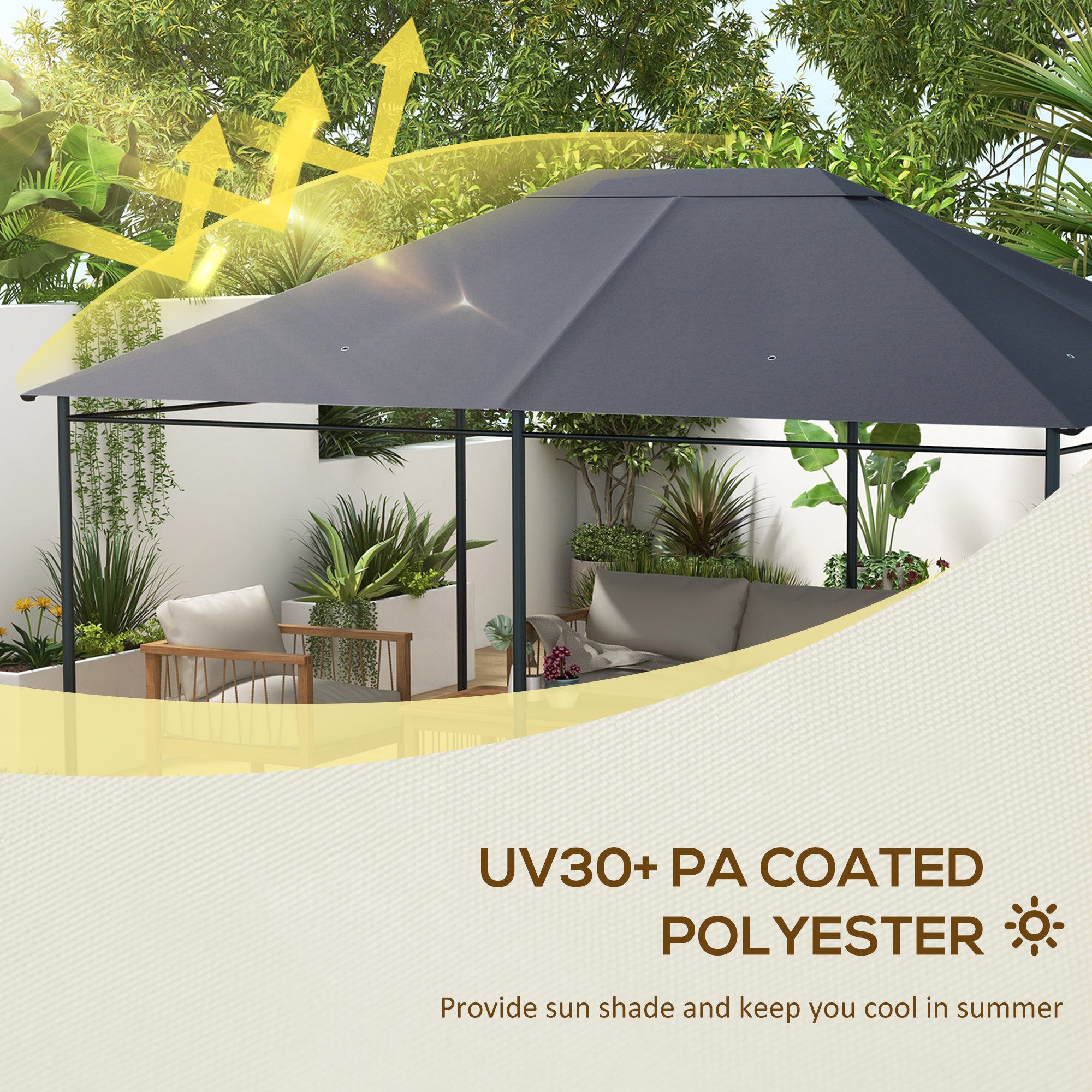 Outsunny 3 x 4m Gazebo Canopy Replacement Cover, Gazebo Roof Replacement (TOP COVER ONLY), Dark Grey - North Peak Garden Furniture