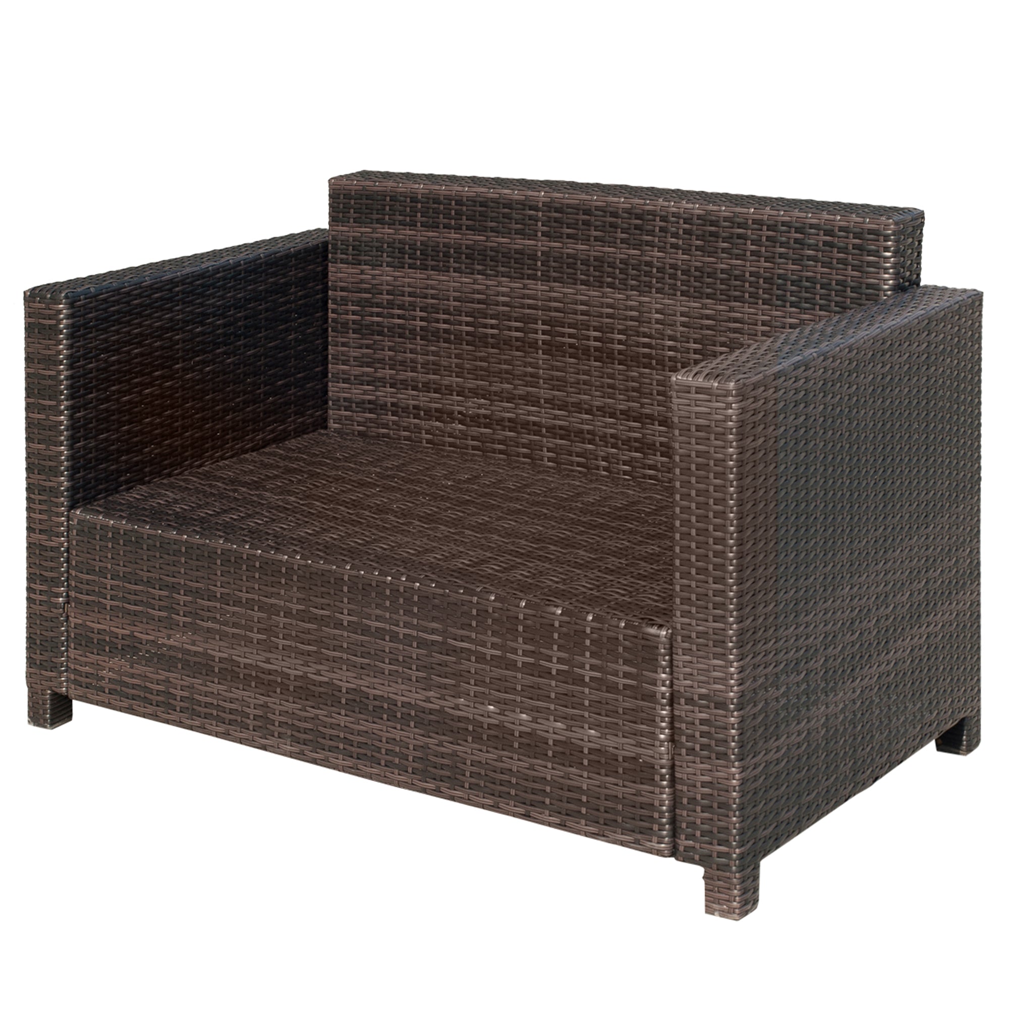 Outsunny 2 Seater Garden Furniture, Rattan Sofa with Soft Padded Cushion and Armrests, Wicker Garden Loveseat for Patio, Mixed Brown - North Peak Garden Furniture