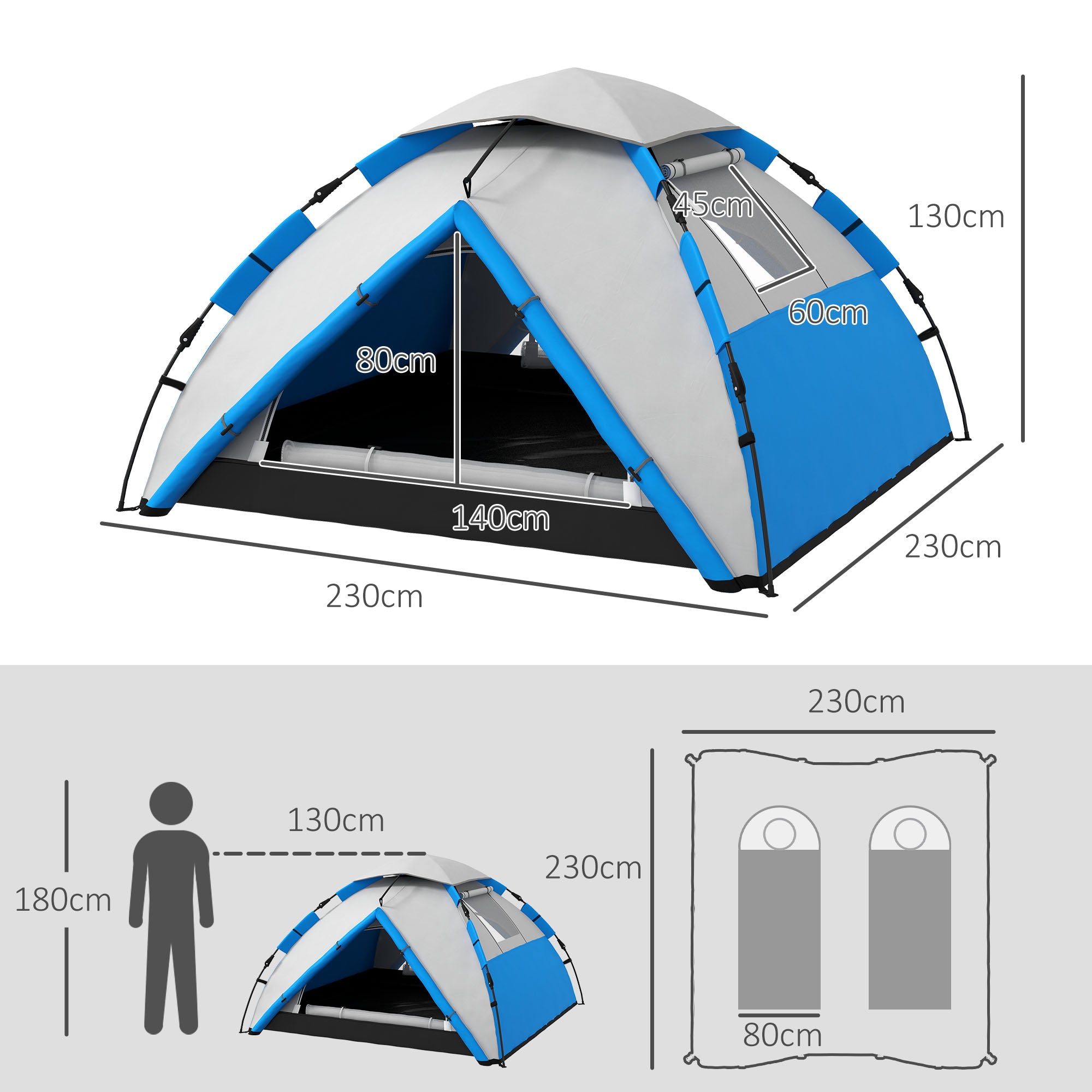 Outsunny Two-Man One Room Camping Tent, with Accessories - Blue