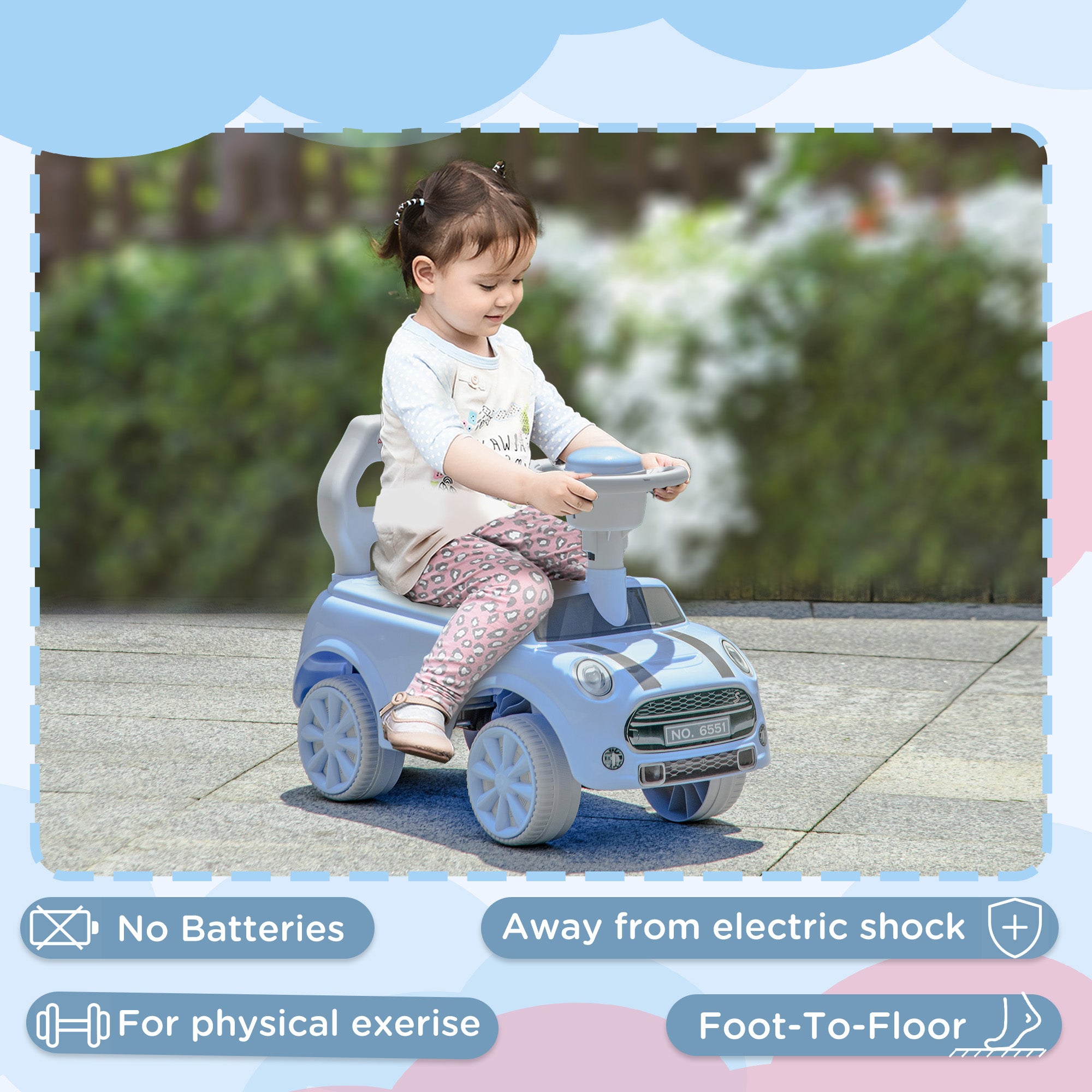 AIYAPLAY Foot To Floor Ride On Car Sliding Car w/ Air Horn, Anti-Over-Backwards, 18 to 36 Months - Light Blue - North Peak Garden Furniture