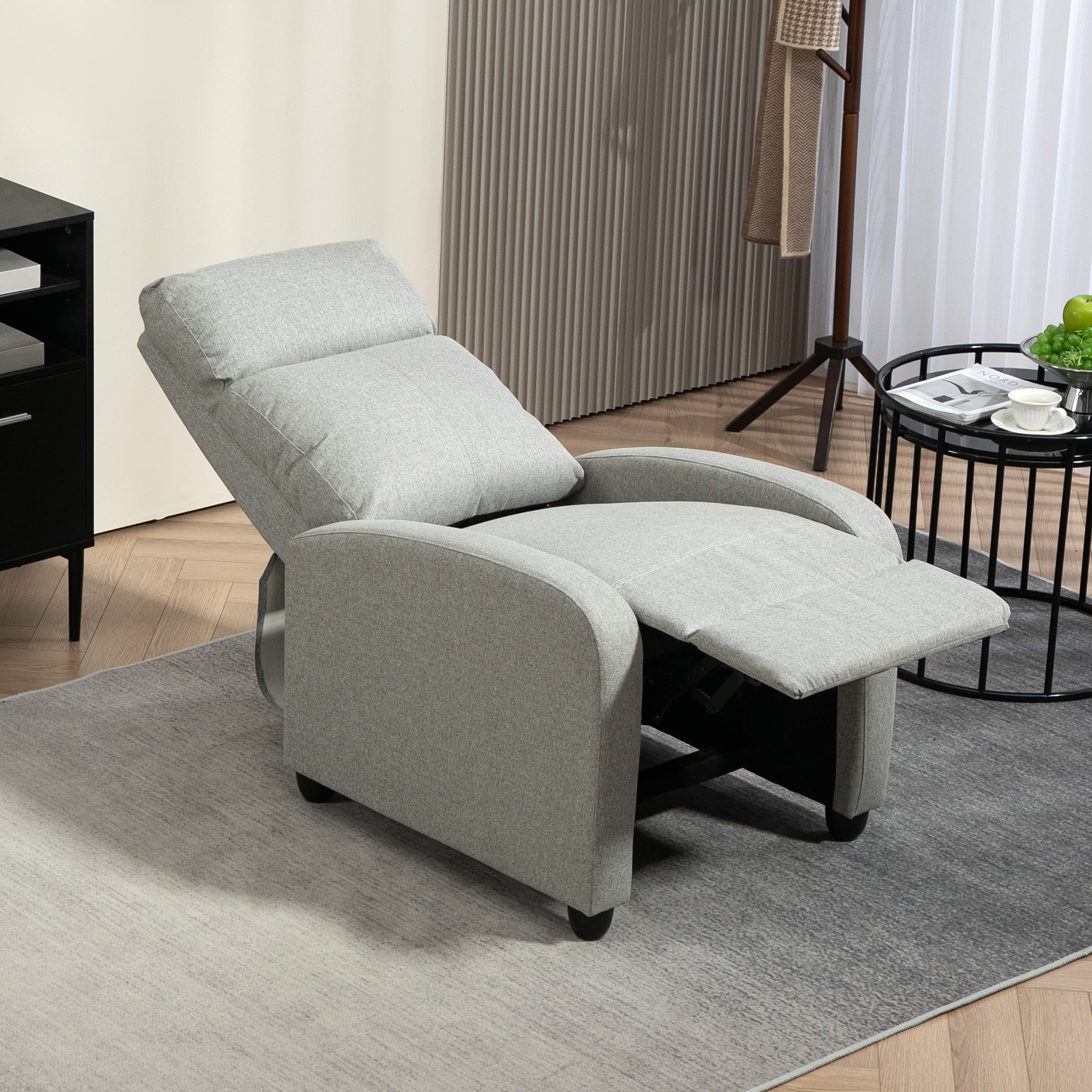HOMCOM Push Back Recliner Armchair, Linen Fabric Manual Reclining Chair with Adjustable Footrest and Padded Seat for Living Room, Bedroom, Light Grey - North Peak Garden Furniture