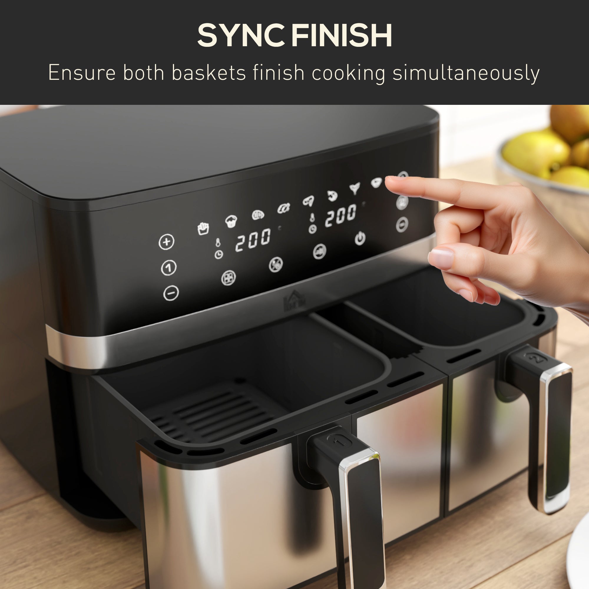 HOMCOM 8.5L Dual Basket Air Fryer, with Sync and Multi-Menu Cooking - North Peak Garden Furniture