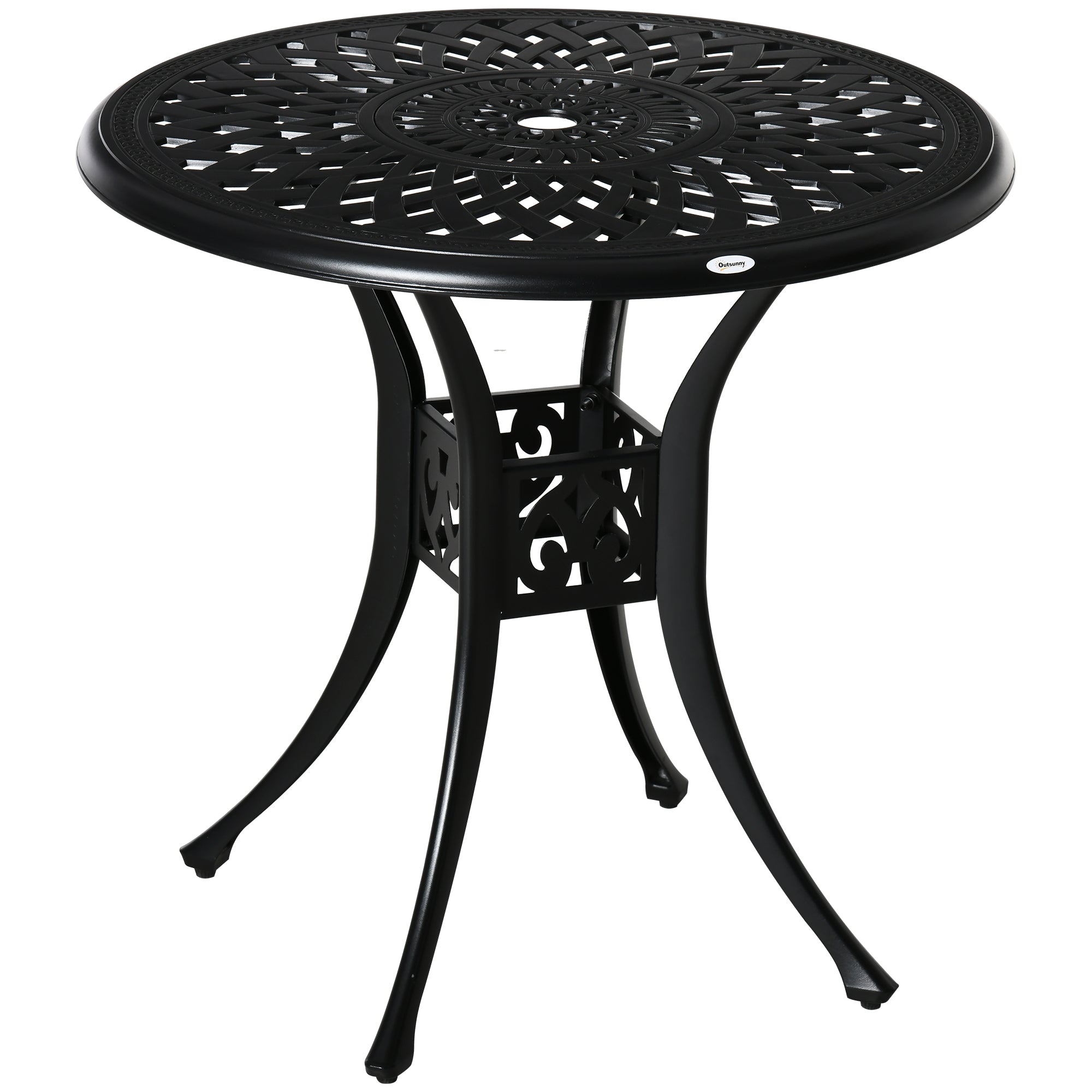 Outsunny 78cm Round Garden Dining Table with Parasol Hole Antique Cast Aluminium Outdoor Table Only, Black