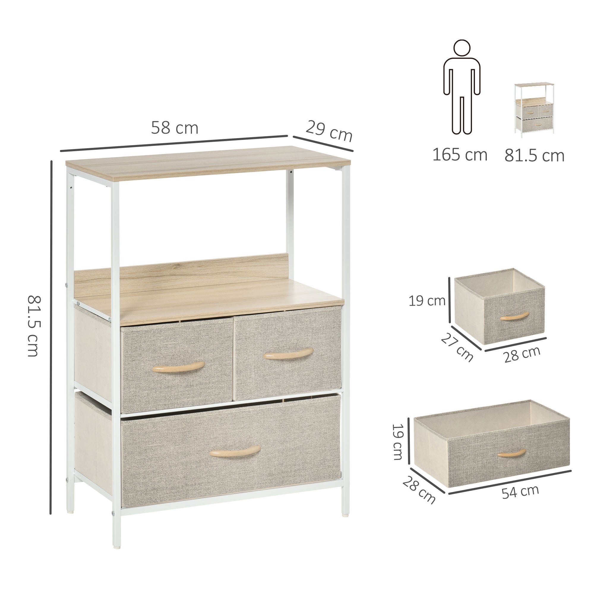 HOMCOM 3 Drawer Storage Chest Unit Home Cabinet w/ Shelves Home Living Room Bedroom Entryway Living Furniture, Light Grey - North Peak Garden Furniture