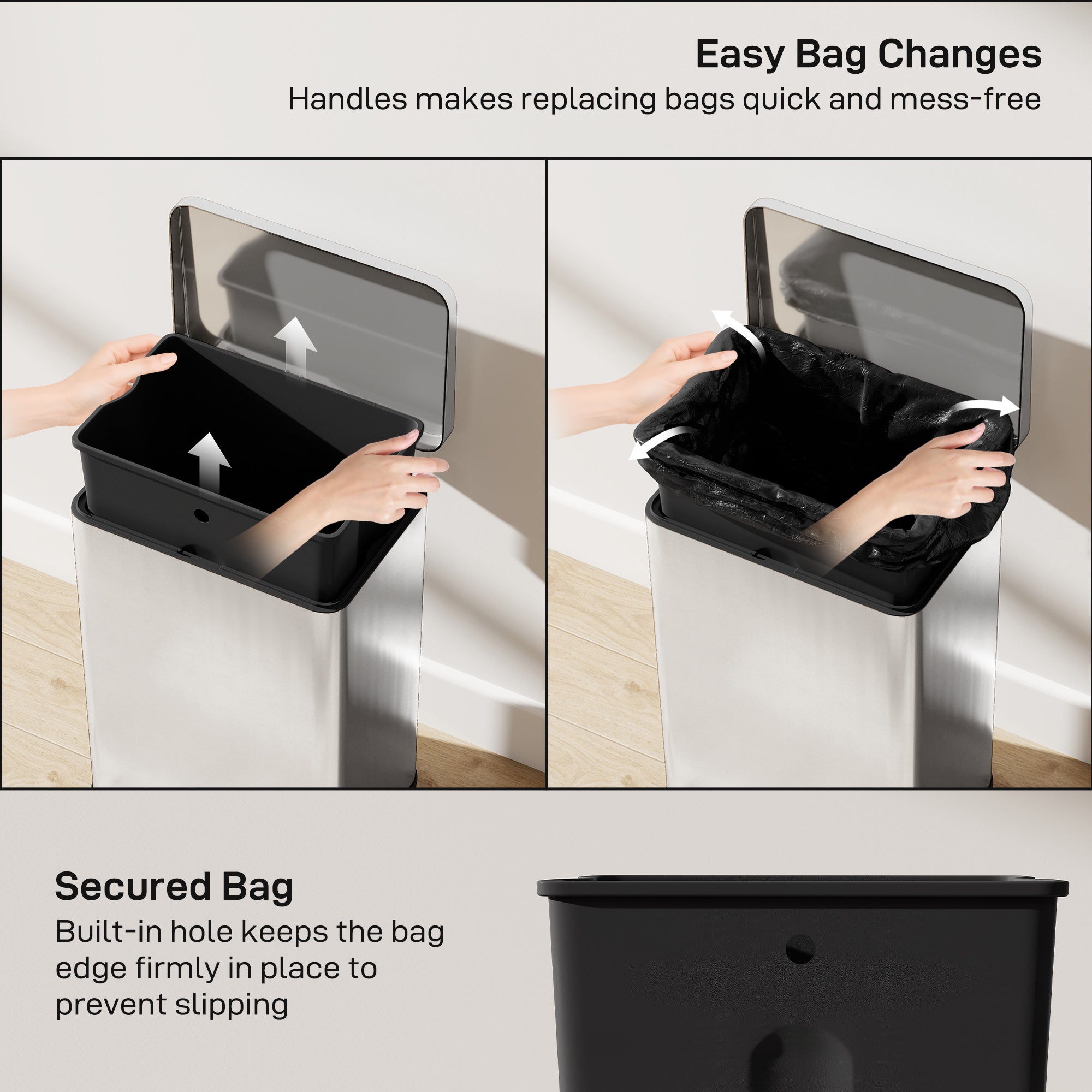 HOMCOM 20L Kitchen Bin with Soft-Close Lid and Stay-Open Function, Stainless Steel Pedal Bin with Removable Inner Bucket for Kitchen, Office, Home, Silver Tone