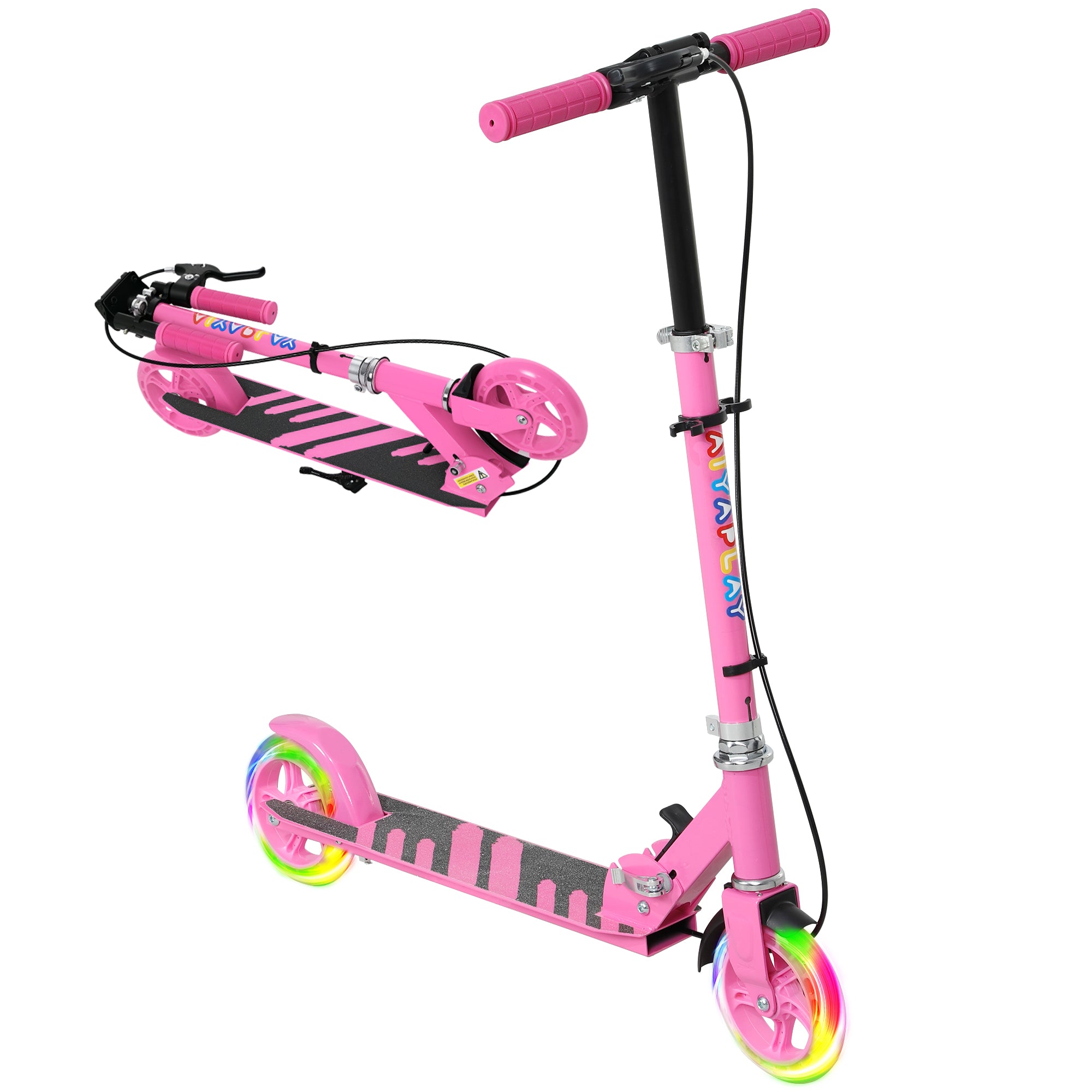 AIYAPLAY Scooter for Kids Ages 3-8 with Adjustable Handle, 2 Light up Wheels, Handbrake & Rear Brake for Girls and Boys, Pink - North Peak Garden Furniture