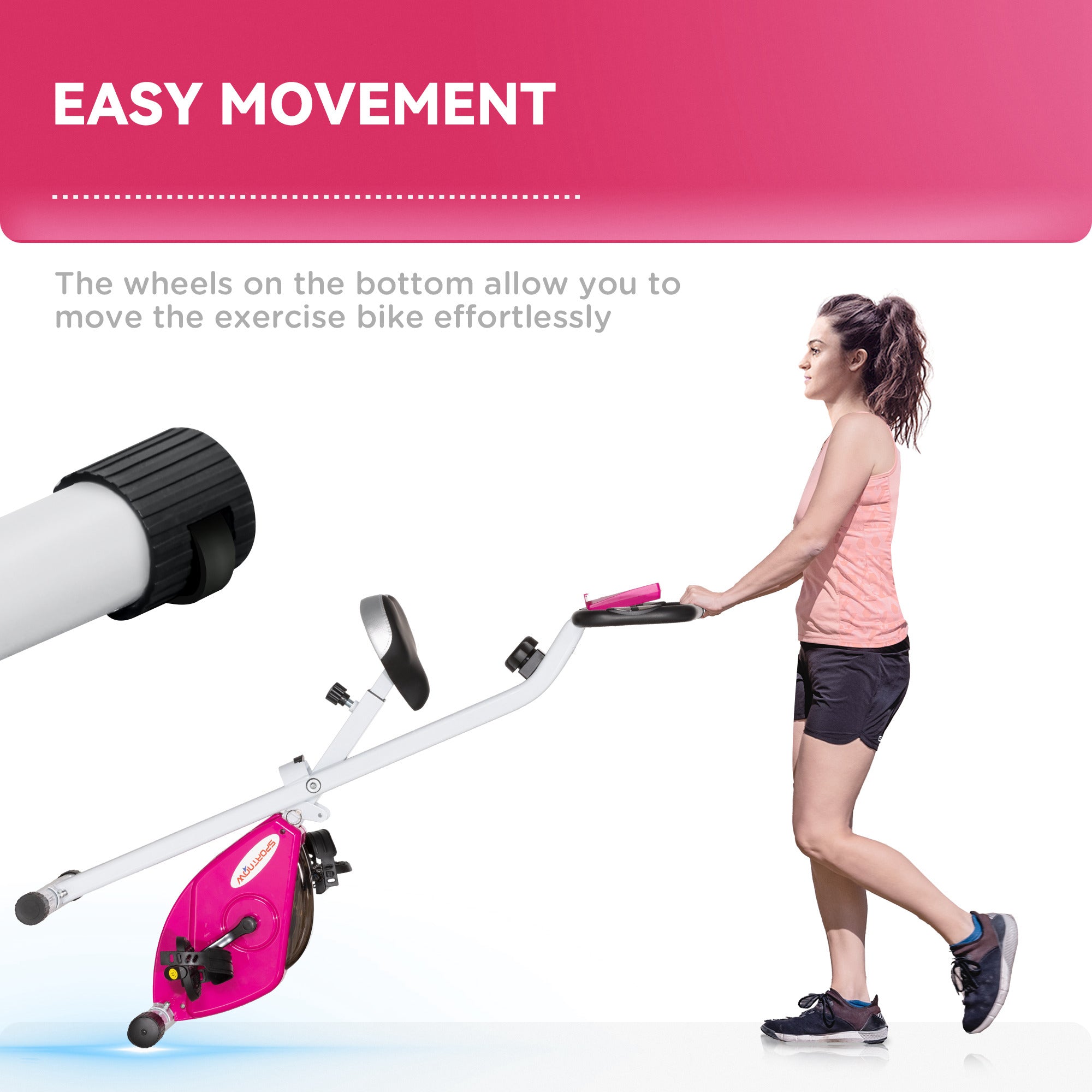 SPORTNOW Folding and Quiet Exercise Bike with 8-Level Magnetic Resistance and Heart Rate Sensor, for Home Gym, Pink and White - North Peak Garden Furniture