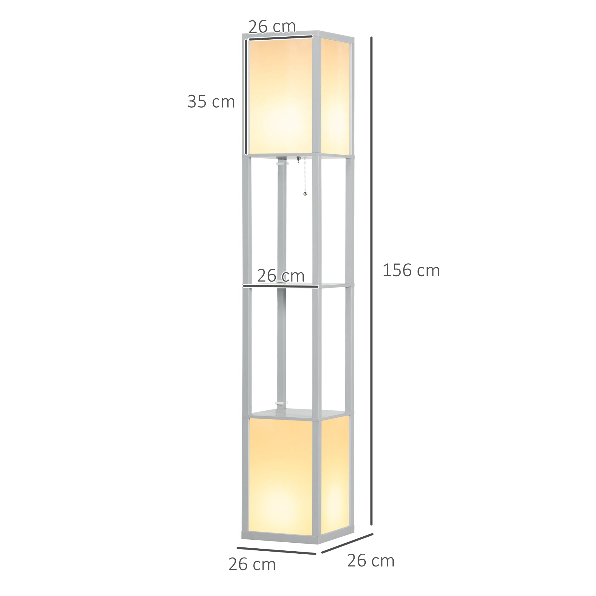 HOMCOM Modern Shelf Floor Lamp with Dual Ambient Light, Standing Lamp Living Room, Bedroom, 156cm, Grey - North Peak Garden Furniture