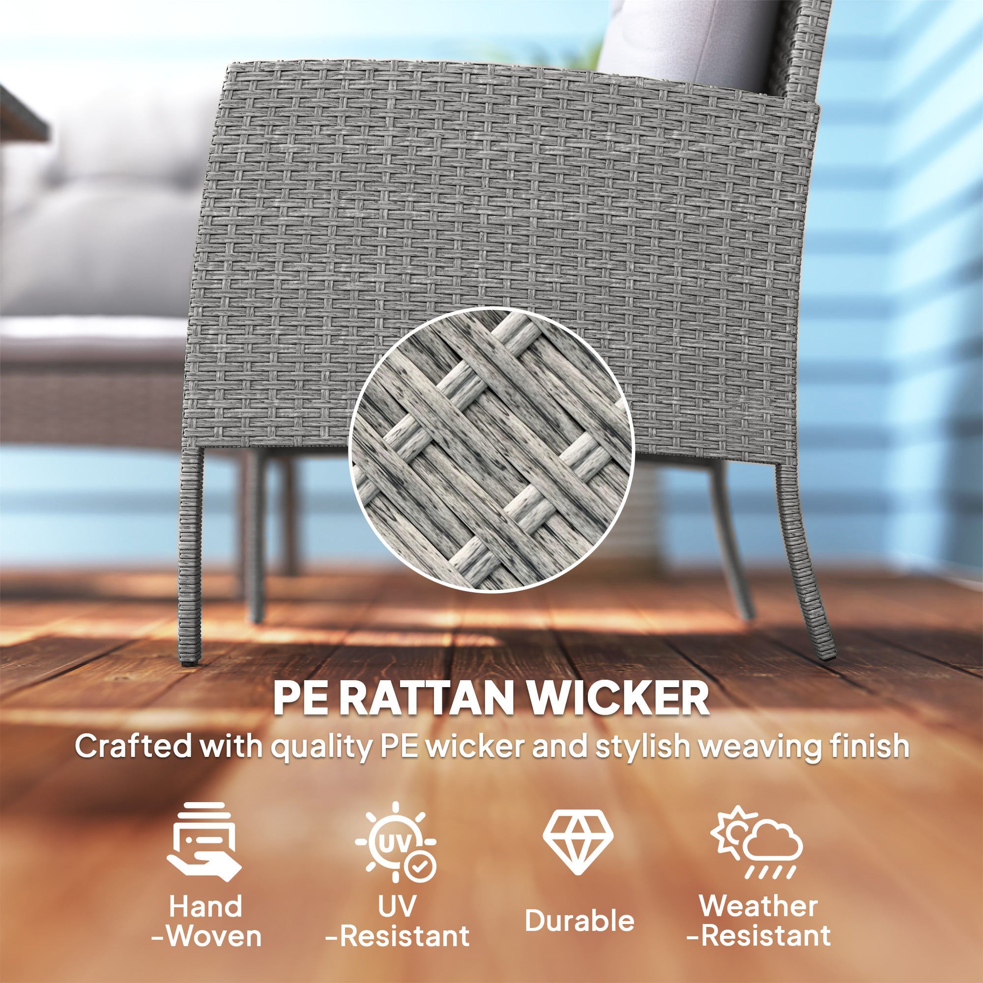 Outsunny 5 Seater Rattan Garden Furniture Set, 6 Piece Garden Sofa Set, Armchairs, 3-Seater Sofa, Footstools, Glass Dining Table, Cushions, Wicker Outdoor Furniture for Conservatory Patio, Grey