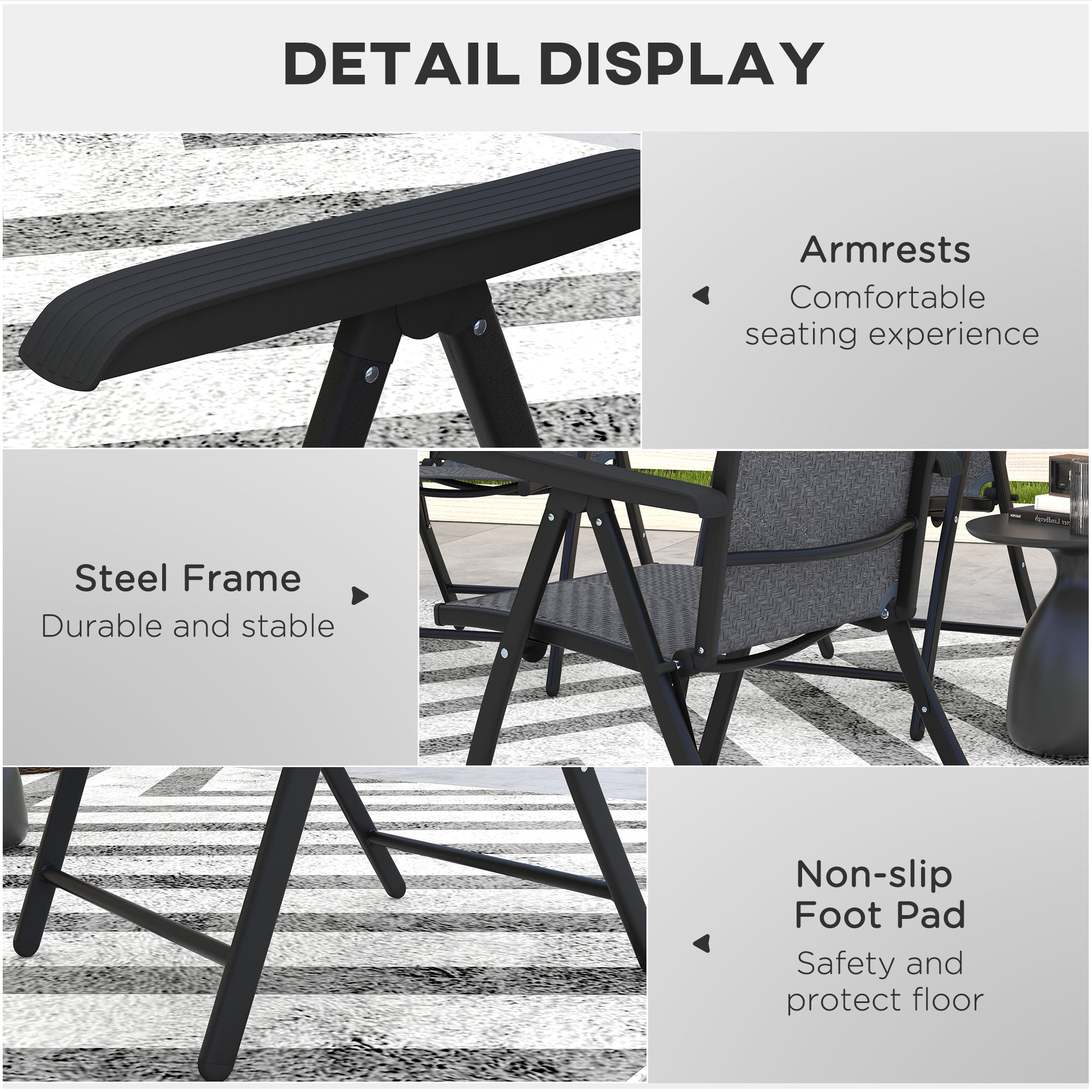 Outsunny Set of Four Folding Garden Chairs, with Seven-Position Adjustable Backs - North Peak Garden Furniture