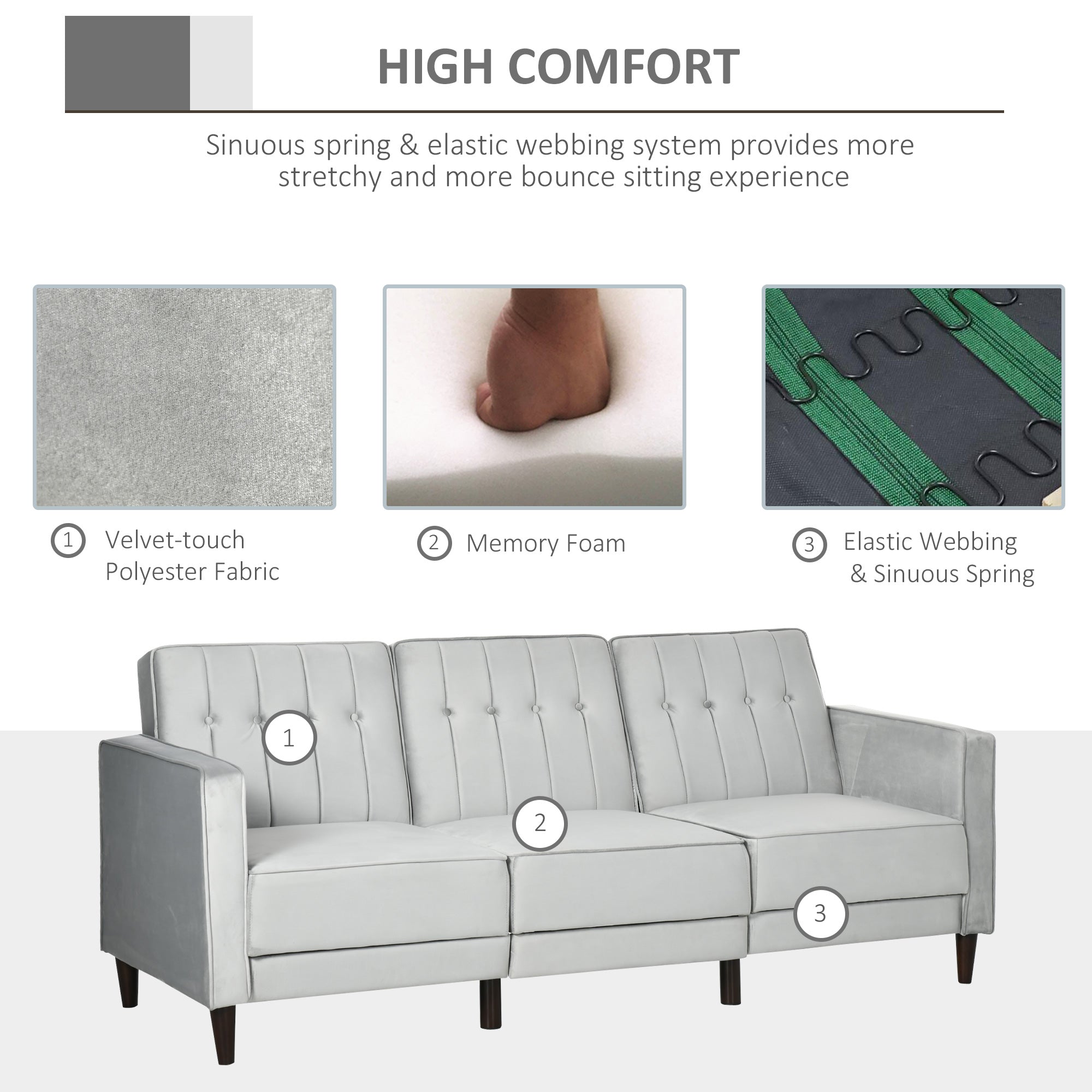 HOMCOM L Shape Sofa Bed Set with 3-Seater Sofa and Footstool, Corner Sofa Bed with Ottoman, Light Grey - North Peak Garden Furniture