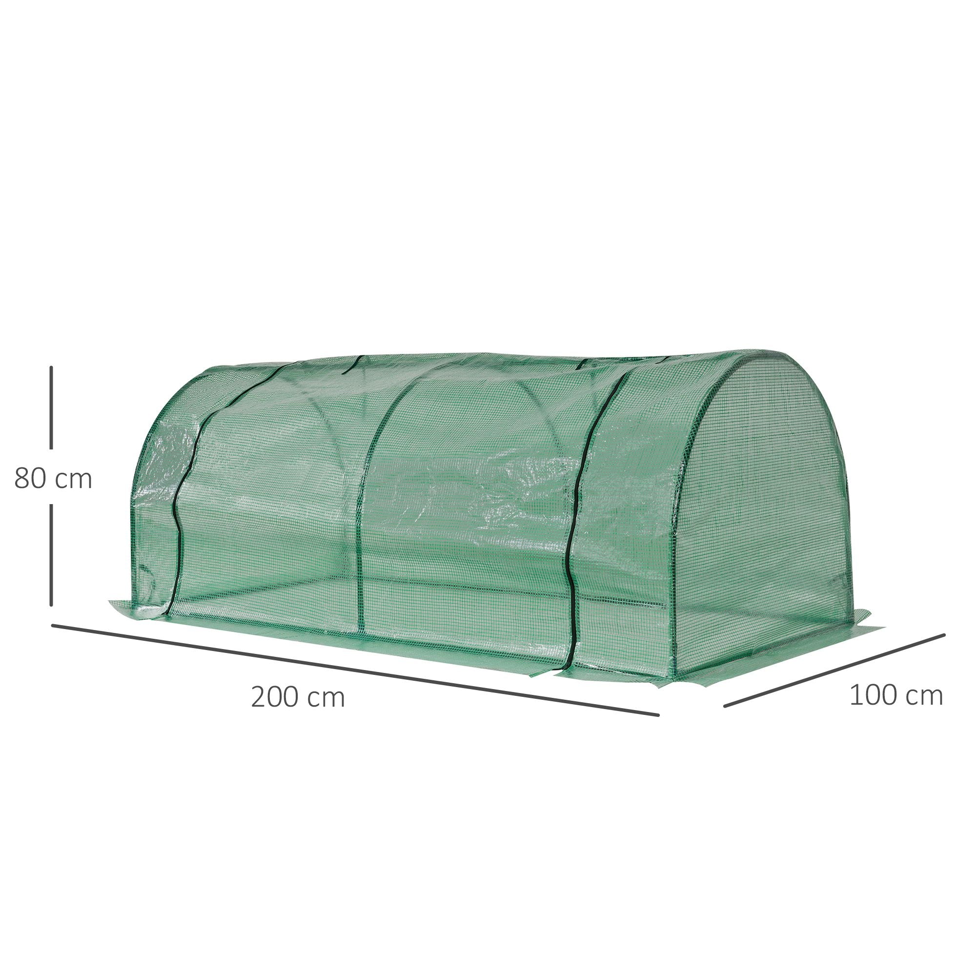 Outsunny Tunnel Greenhouse, Steel Frame Outdoor Grow House with PE Cover, Roll-up Door, Green, 200x100x80cm