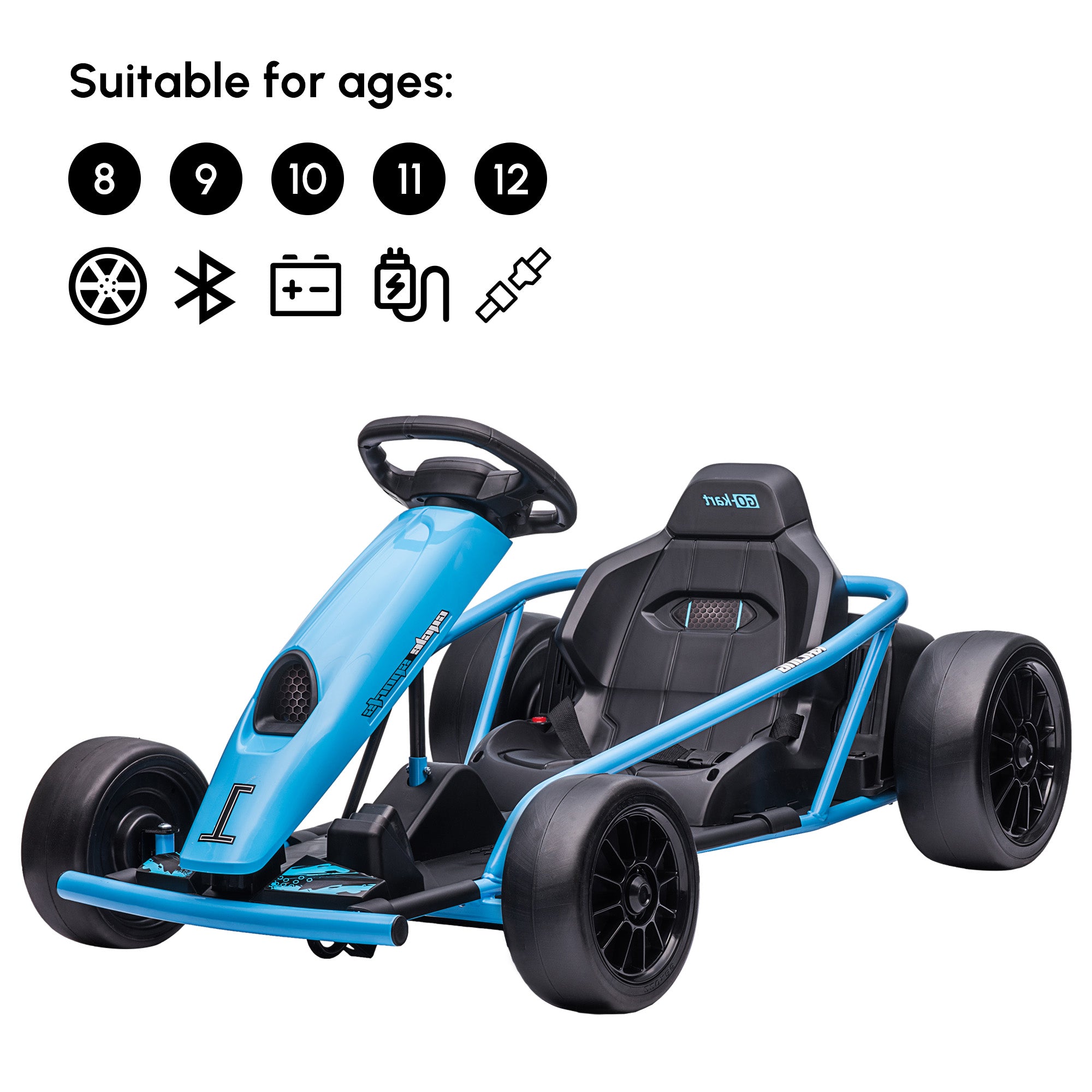 HOMCOM 24V Electric Go Kart for Kids, Drift Ride-On Racing Go Kart with 2 Speeds, for Boys Girls Aged 8-12 Years Old, Blue - North Peak Garden Furniture