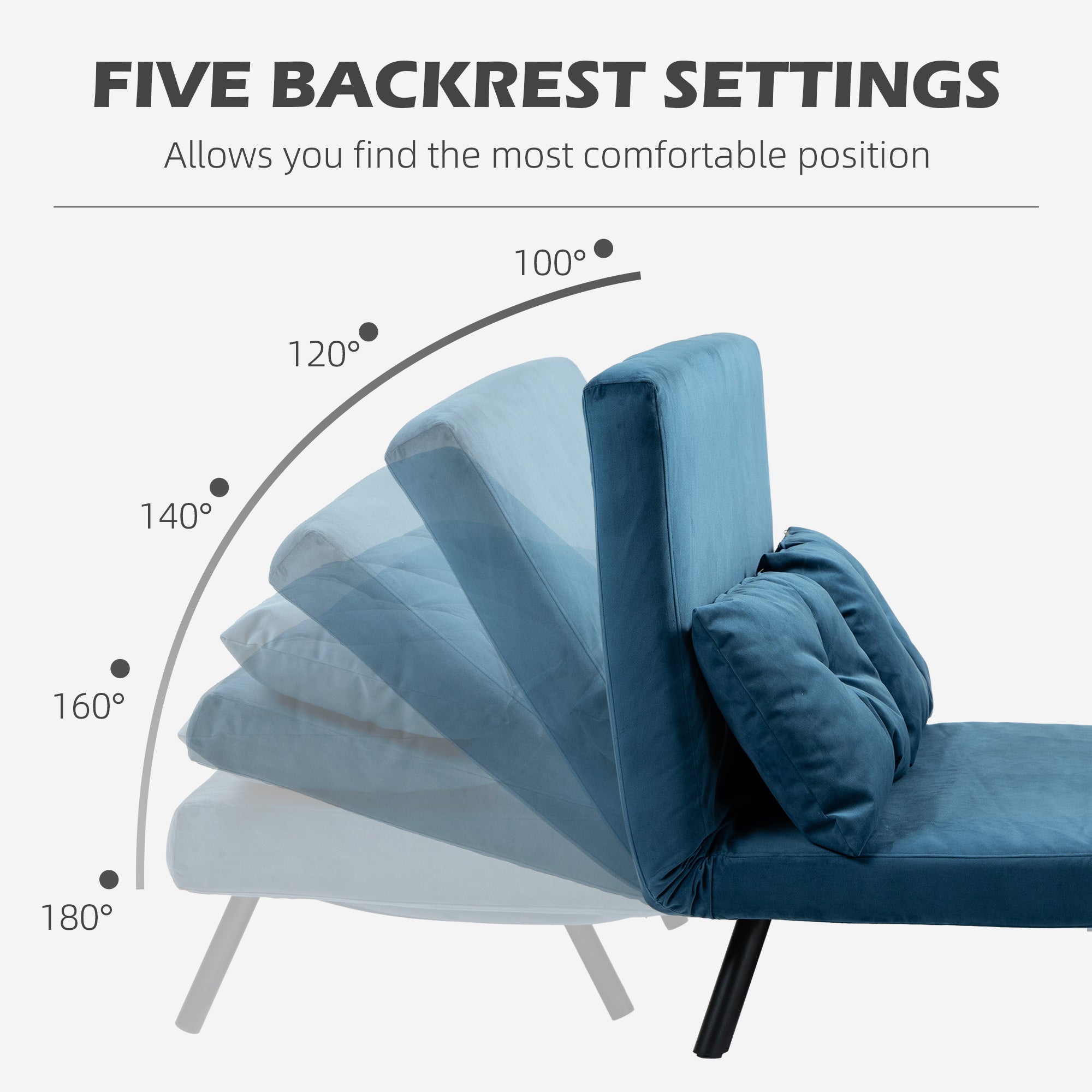 HOMCOM 4-in-1 Velvet-Feel Double Sofa Bed, with Pillows - Blue - North Peak Garden Furniture