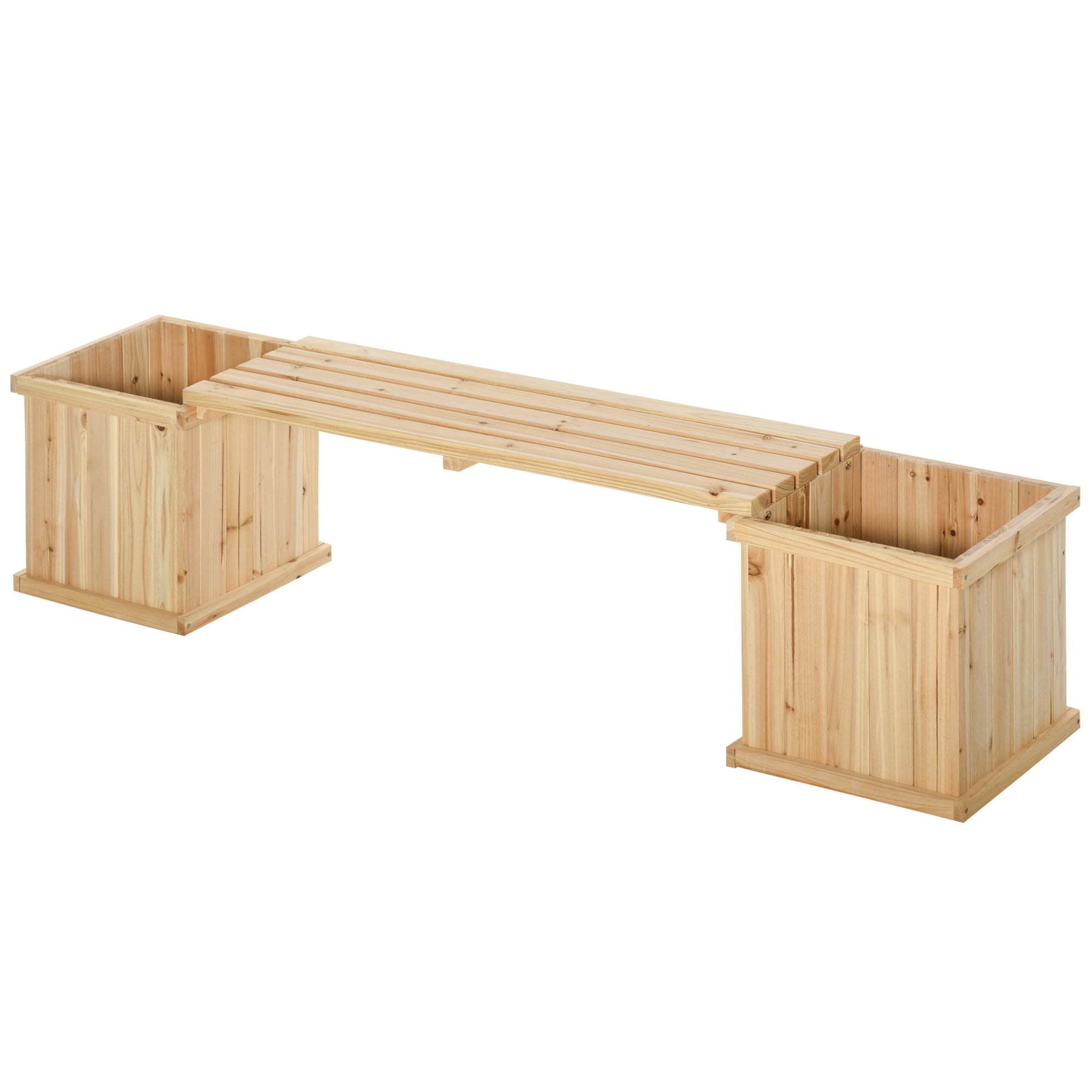 Outsunny Wooden Garden Planter & Bench Combination Garden Raised Bed Patio Park Natural 176 x 38 x 40 cm