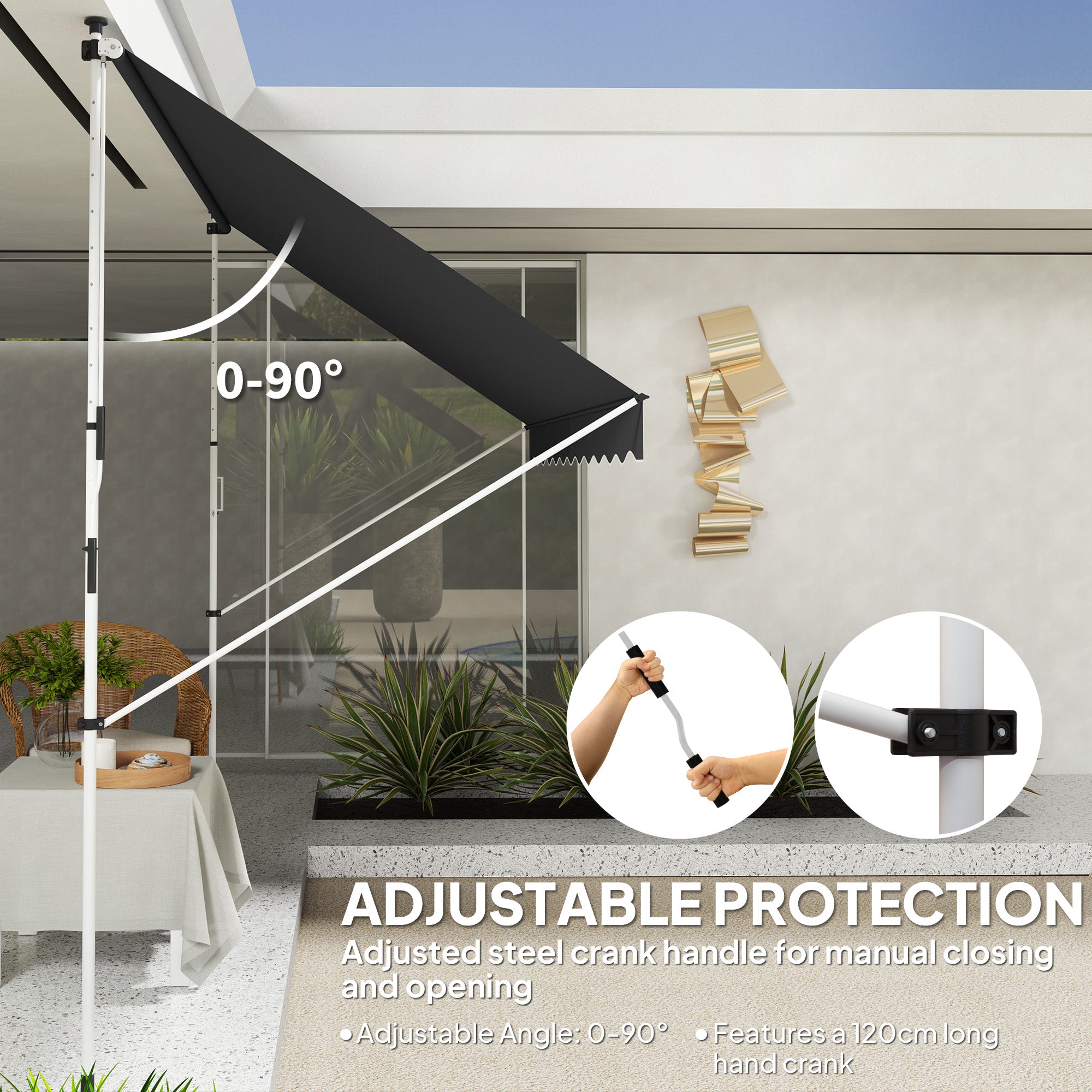 Outsunny 3x1.5m Adjustable Outdoor Aluminium Frame Awning Black - North Peak Garden Furniture