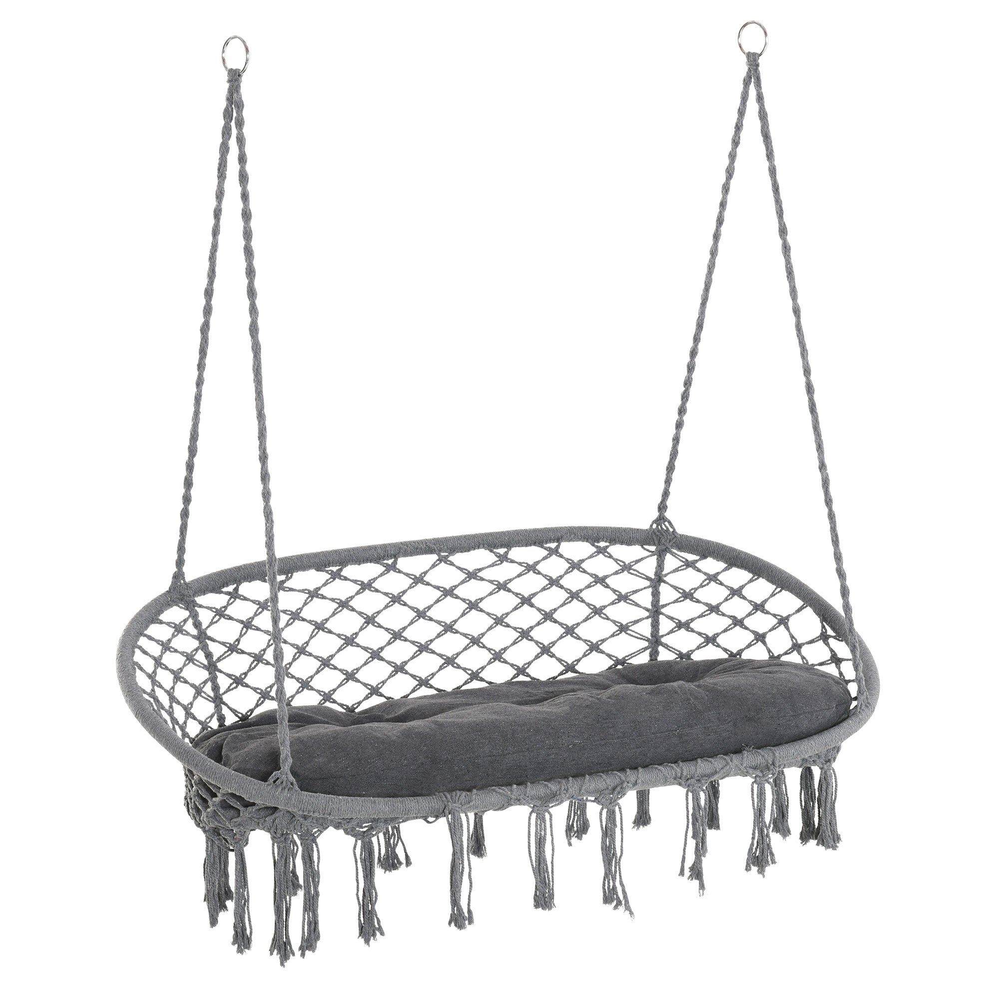 Outsunny Two-Seater Boho Macrame Hammock Swing - Grey