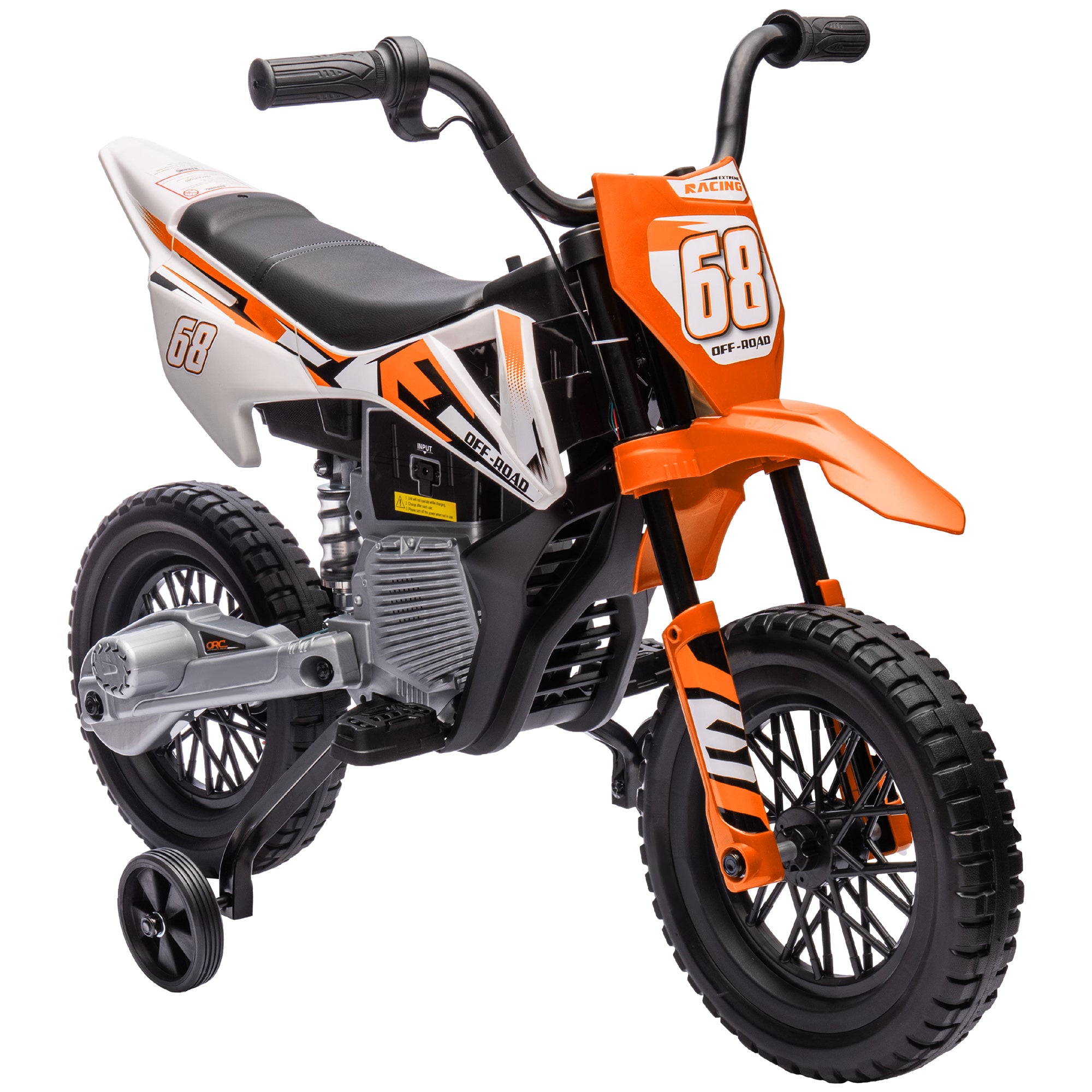 AIYAPLAY 12V Kids Electric Motorbike, Kids Electric Ride on motorcycle w/ Twist Grip Throttle, Training Wheels, Orange - North Peak Garden Furniture