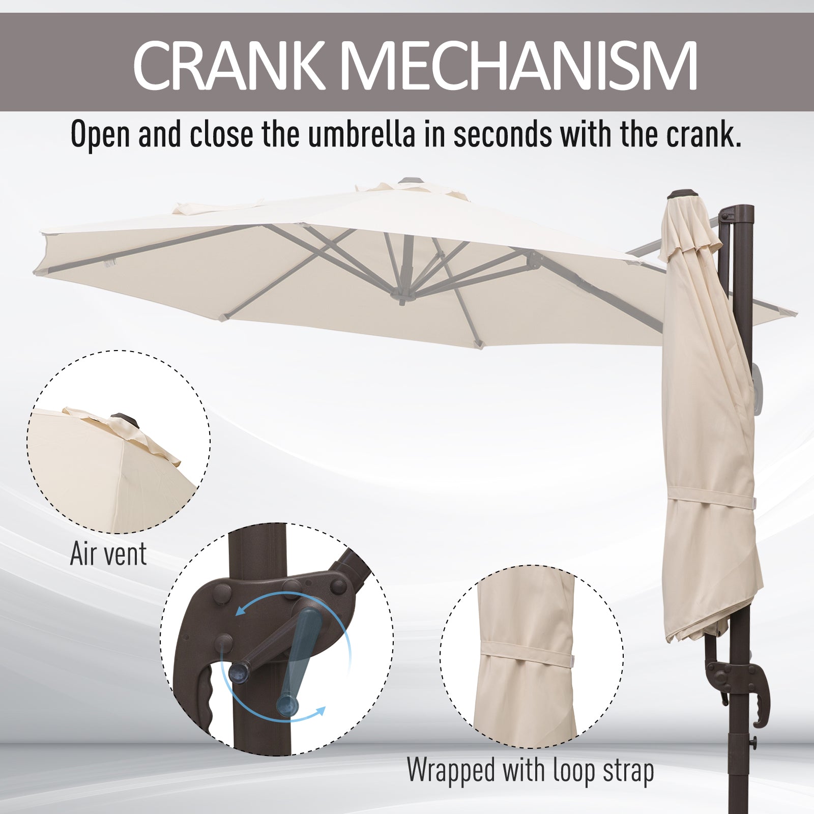 Outsunny Banana Parasol 3M Cantilever Umbrella with Cross Base, Aluminium Frame, 360° Rotation, Hand Crank, Beige