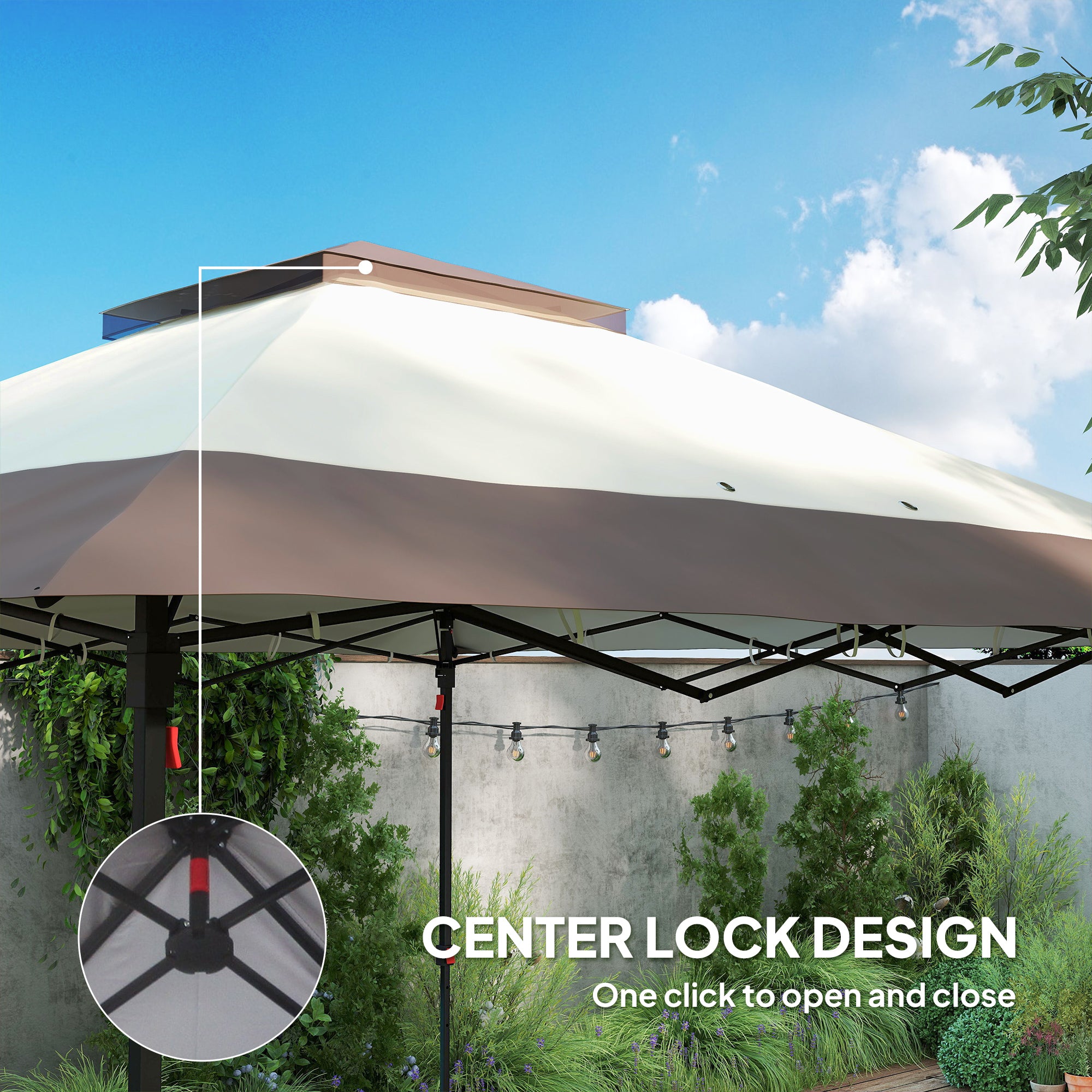 Outsunny 3.6 x 3.6 m Pop up Gazebo with Netting, Height Adjustable Party Tent Instant Canopy Sun Shade Shelter, Khaki - North Peak Garden Furniture