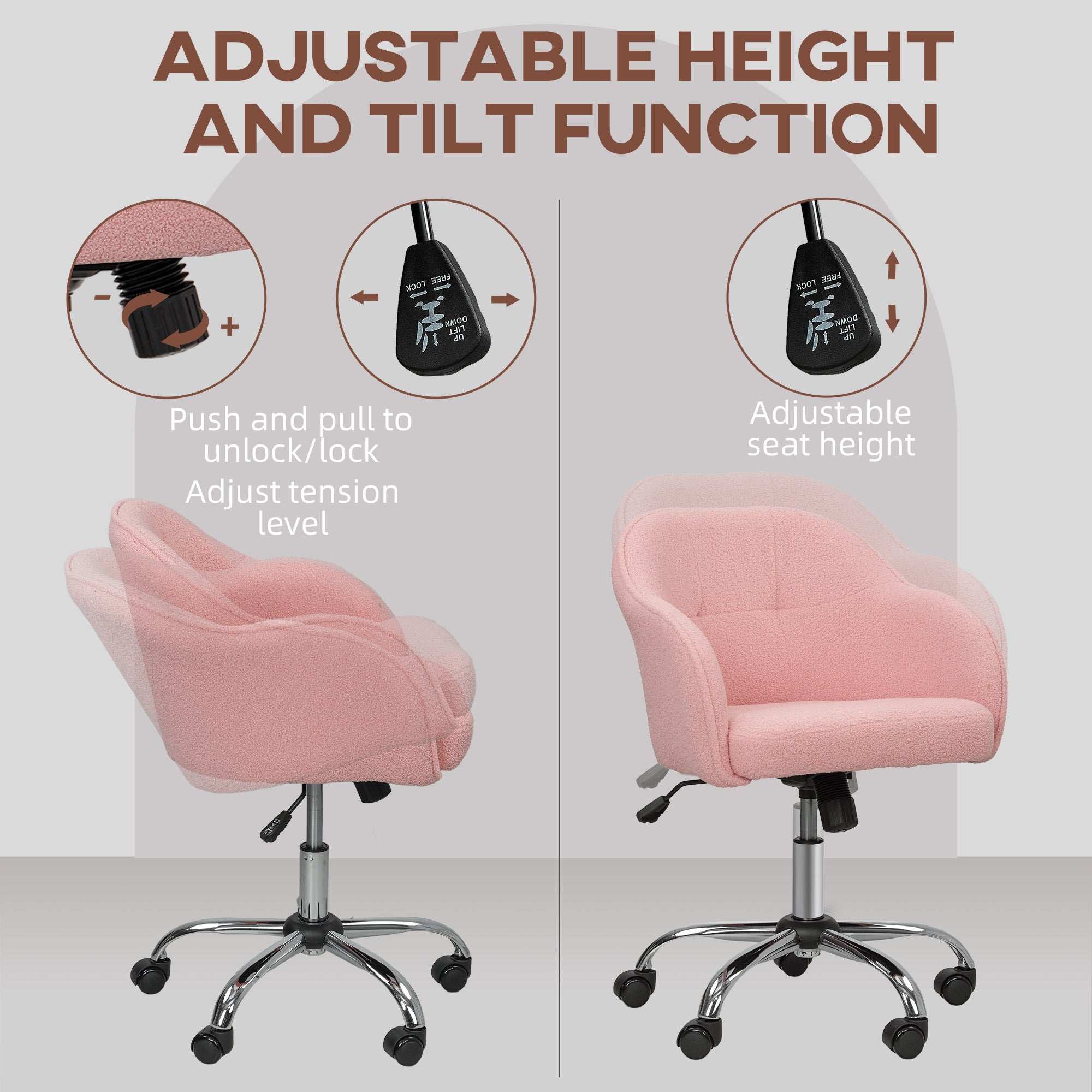 HOMCOM Teddy Fleece Swivel Office Chair - Pink