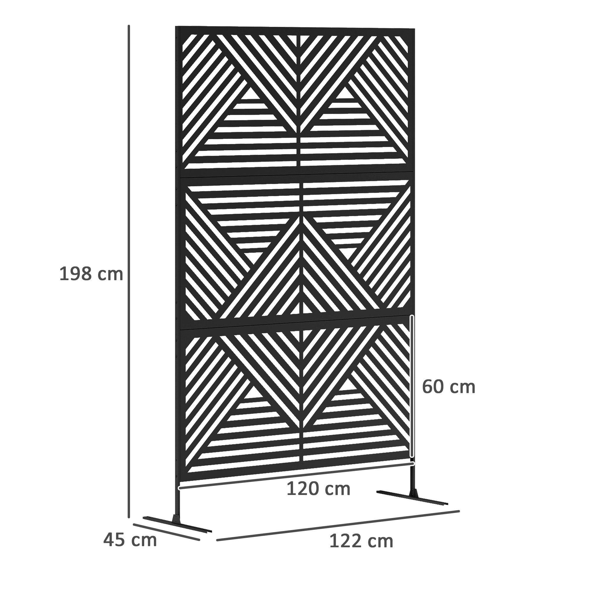 Outsunny Decorative Garden Privacy Screen with Stand, 6.5FT Freestanding Metal Outdoor Divider, Decorative Privacy Panel with Expansion Screws for Garden Pool Hot Tub, Rhombus Style, Black - North Peak Garden Furniture