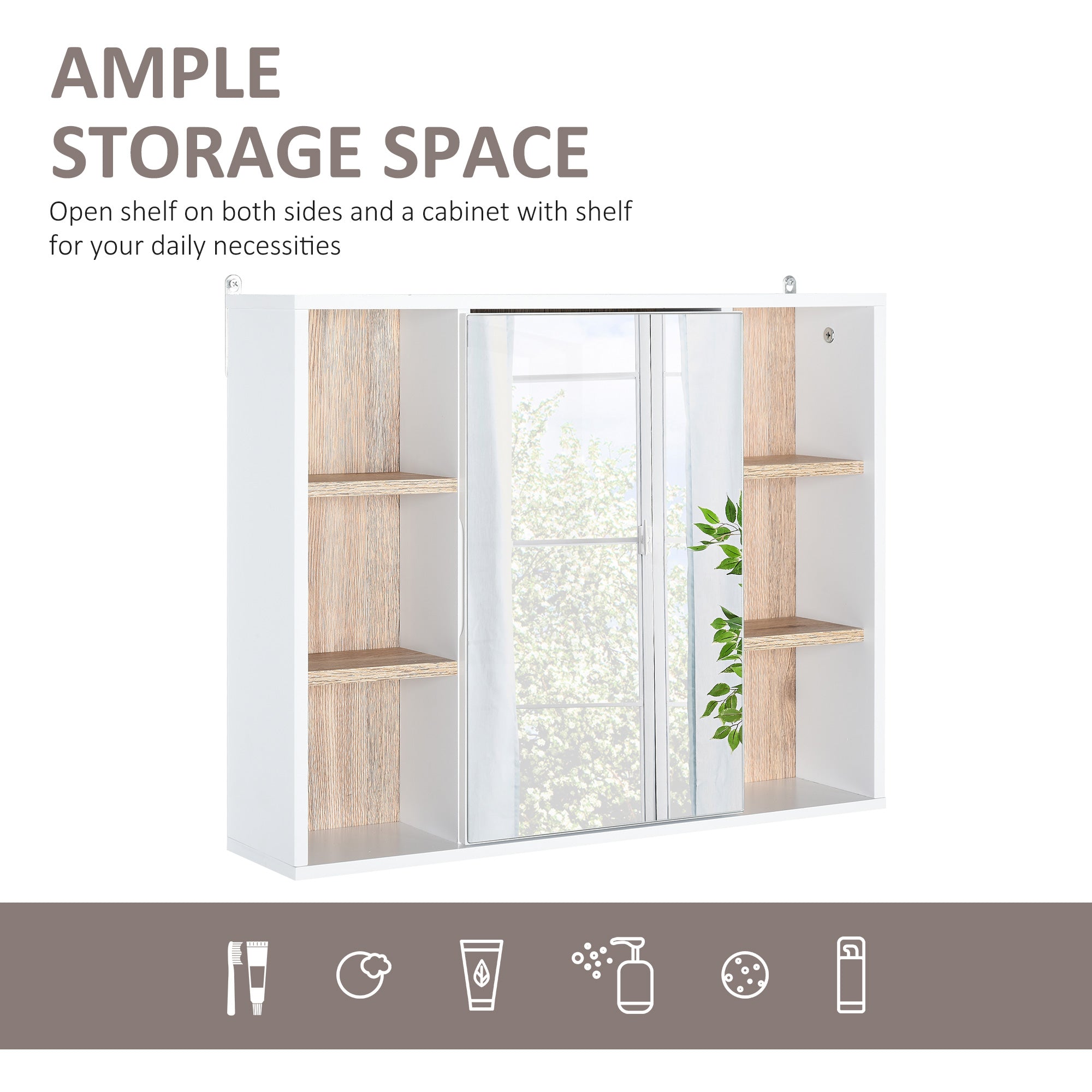 HOMCOM Bathroom Mirror Cabinet, Wall Mounted Storage Cabinet with Open Cupboard and Adjustable Shelf, White - North Peak Garden Furniture