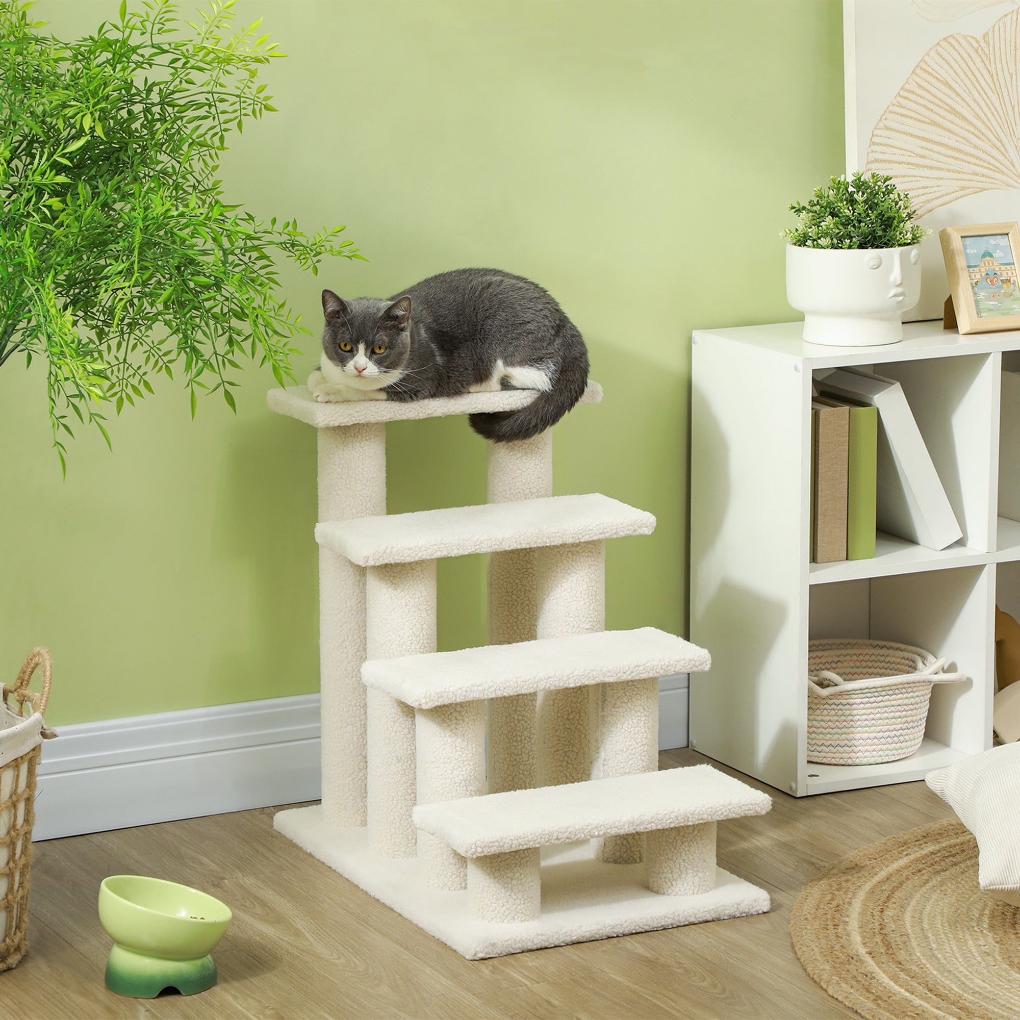 PawHut Dog Steps for Bed 4 Step Pet Stairs for Sofa Dog Cat Climb Ladder 63x43x60 cm Light Brown - North Peak Garden Furniture