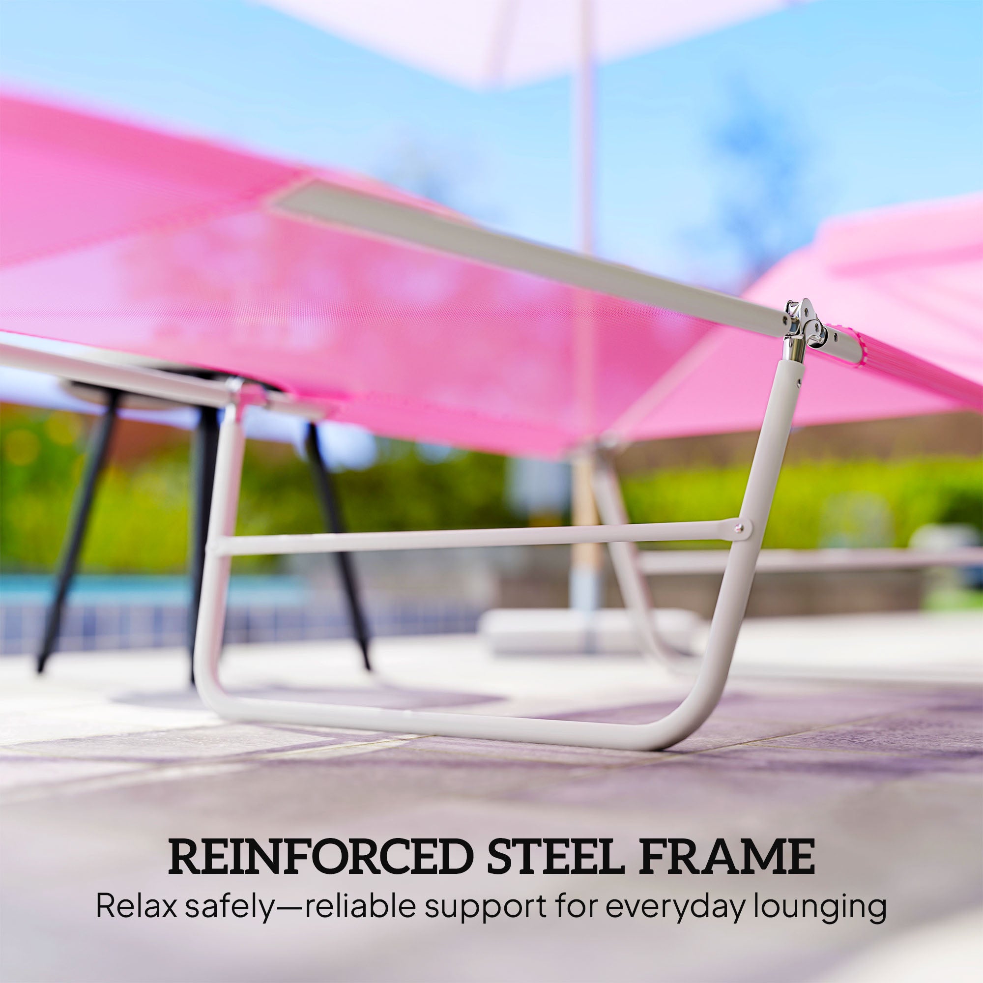 Outsunny Folding Sun Lounger with Head Pillow - Pink