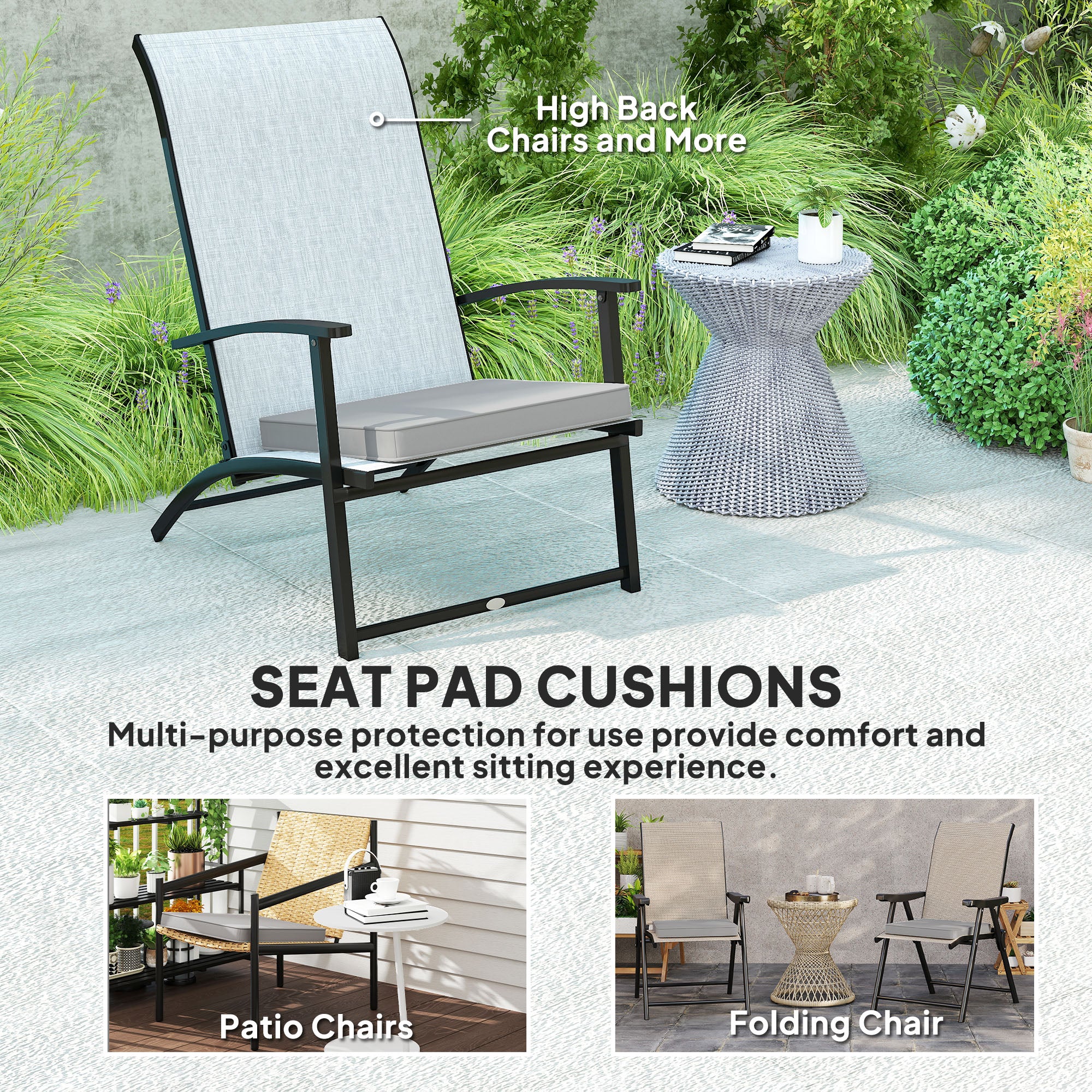 Outsunny Set of 2 Garden Chair Cushions - Light Grey - North Peak Garden Furniture