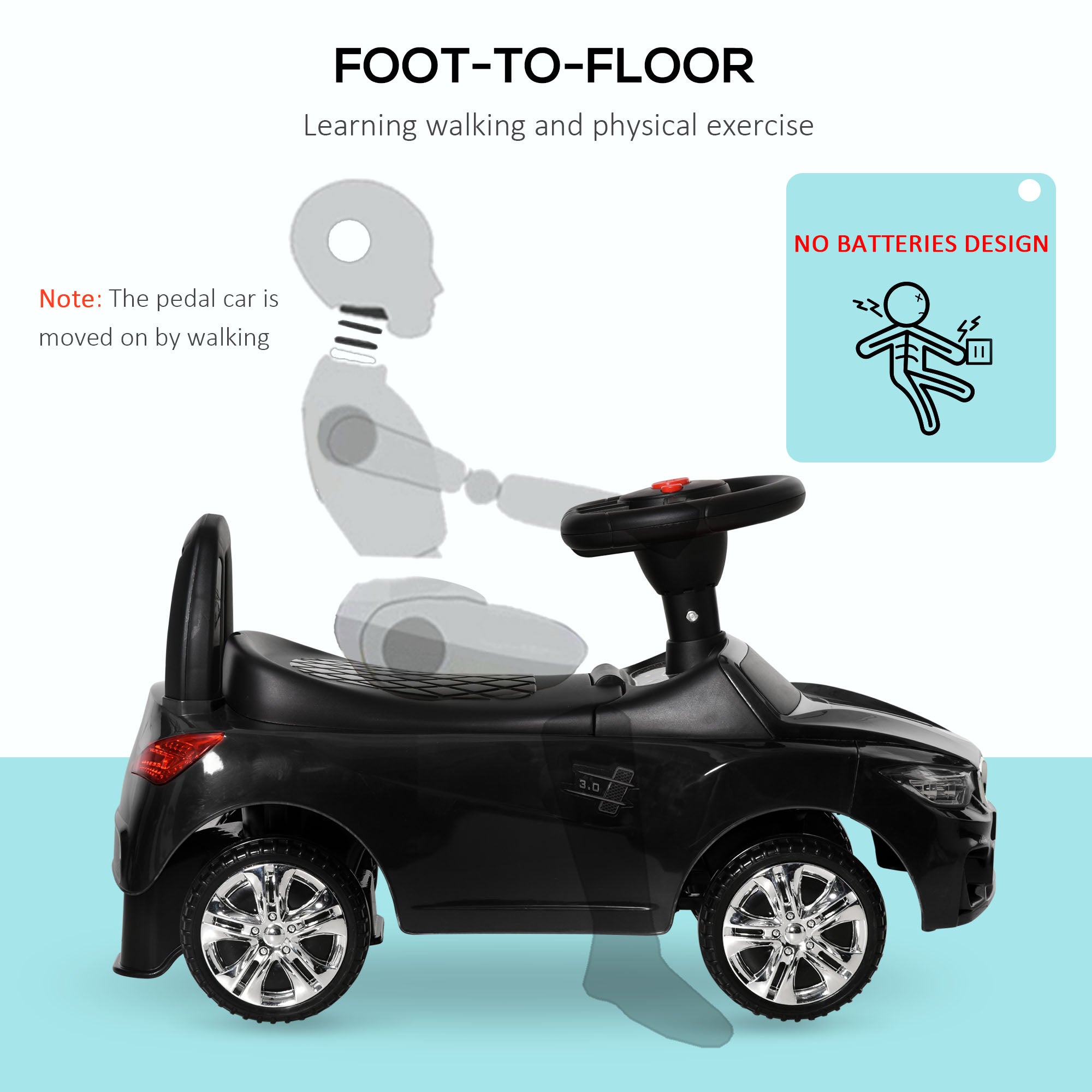 HOMCOM Ride on Car Baby Toddler Walker Foot to Floor Sliding Car Slider Black - North Peak Garden Furniture