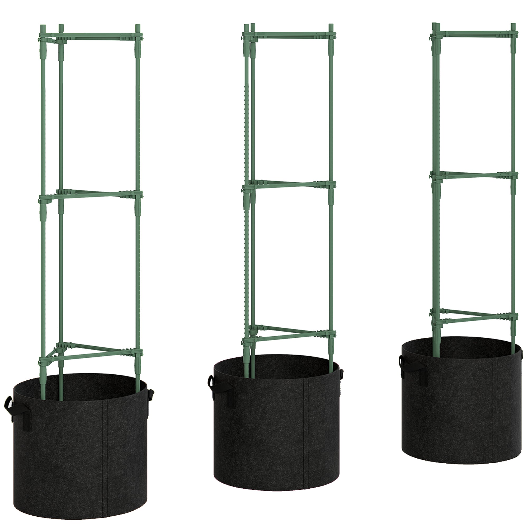 Outsunny 3 Packs Tomato Cages with 83.7L Grow Bags, 120cm Adjutstable Triangle Plant Stakes Support Trellis with Planter Bags