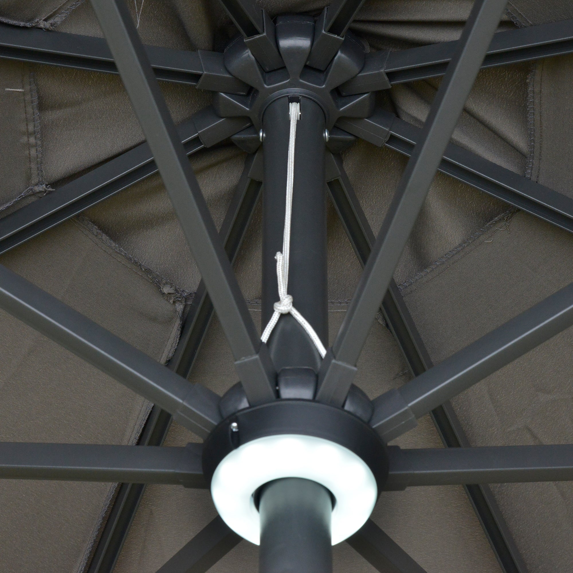 Outsunny 2.7m Garden Parasol Sun Umbrella w/ LED Solar Light Angled Canopy Grey - North Peak Garden Furniture