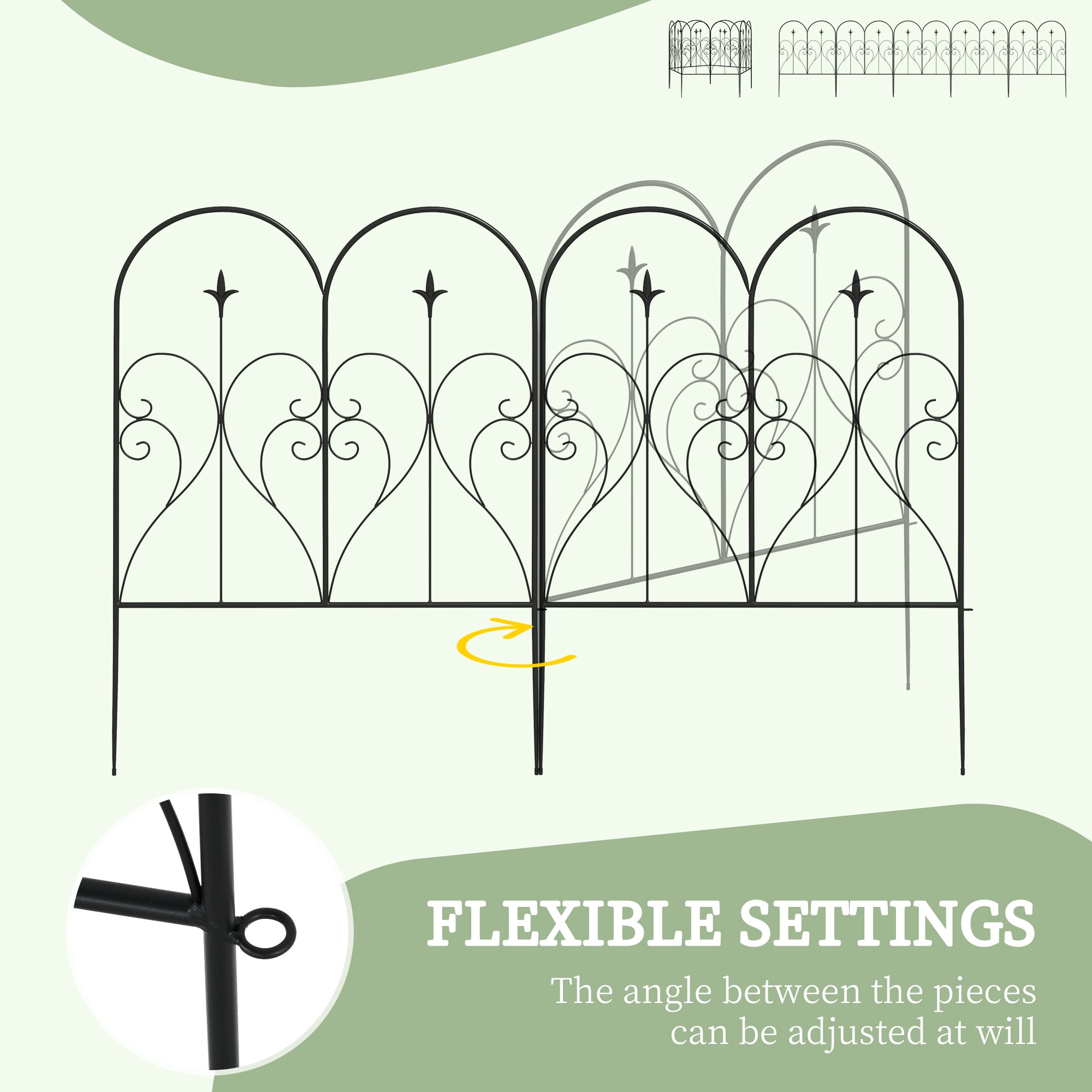 Outsunny Set of Five Decorative Heart Metal Fence Panels - Black - North Peak Garden Furniture